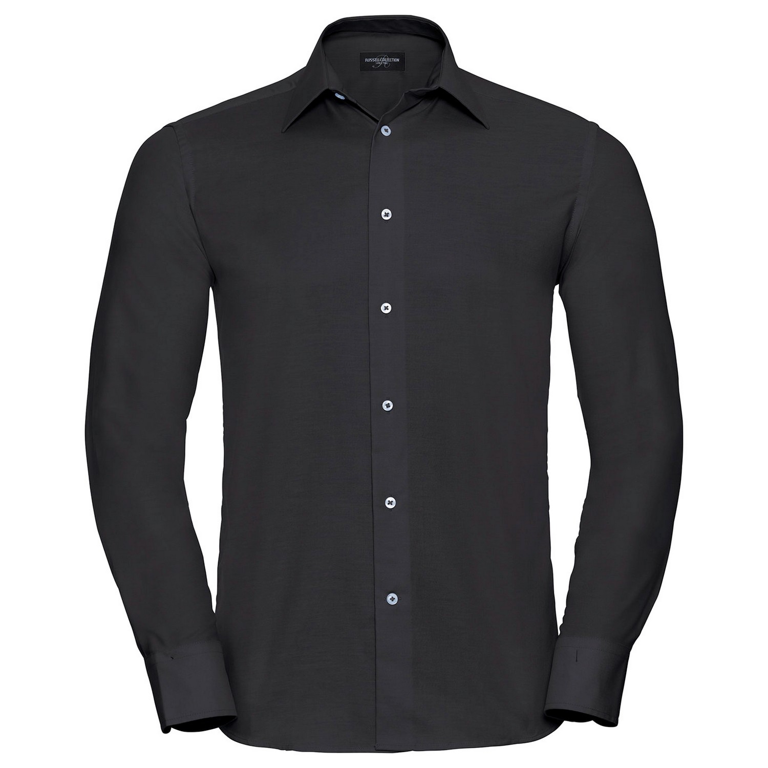 Russell Athletic Collection Mens Oxford Easy-Care Tailored Long-Sleeved Shirt (Black) - Size 15 inch