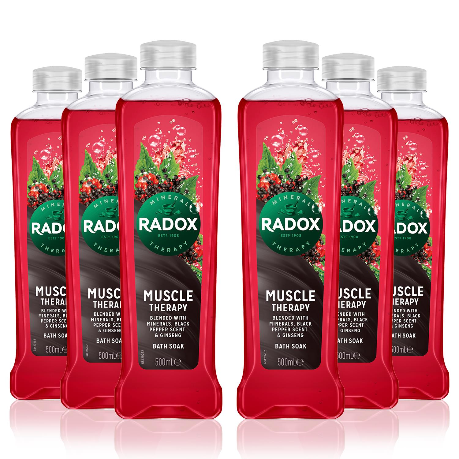 Radox Unisex 100% Nature Inspired Fragrance Bath Soak, Muscle Therapy, 500ml, 6 Pack - Apple - One Size