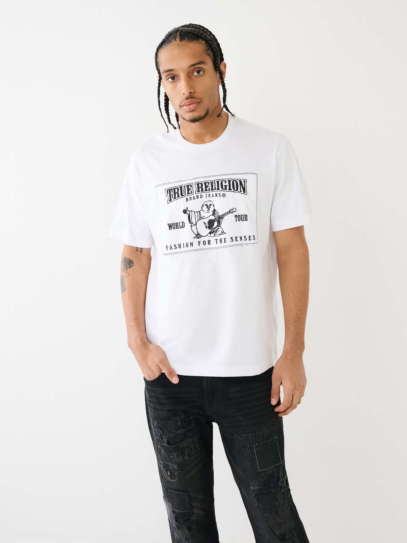 True Religion Mens Relaxed Buddha Applique Tee in White - Size X-Small