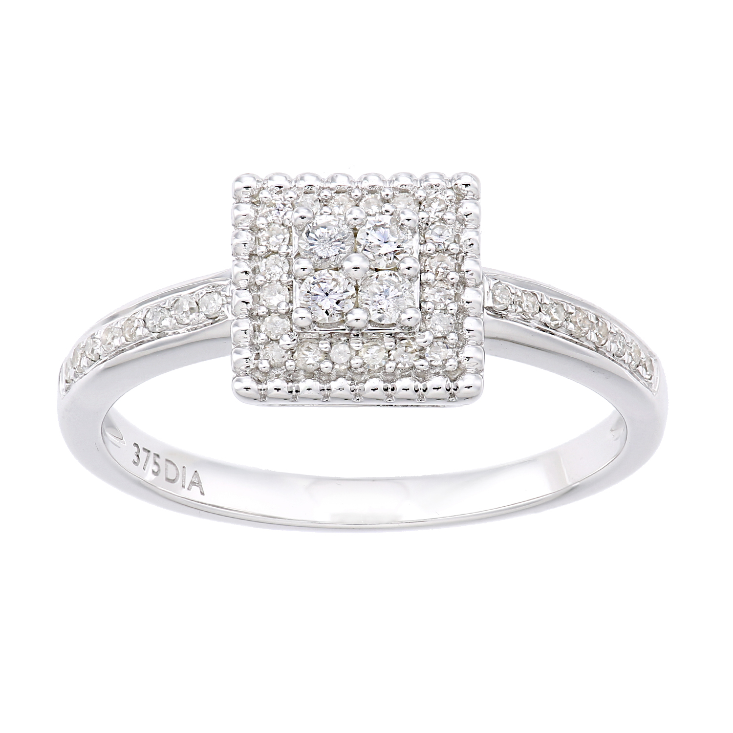 Diamant L'Eternel Womens 9ct White Gold Square Shape Cluster 0.24ct Diamond Ring - Size K