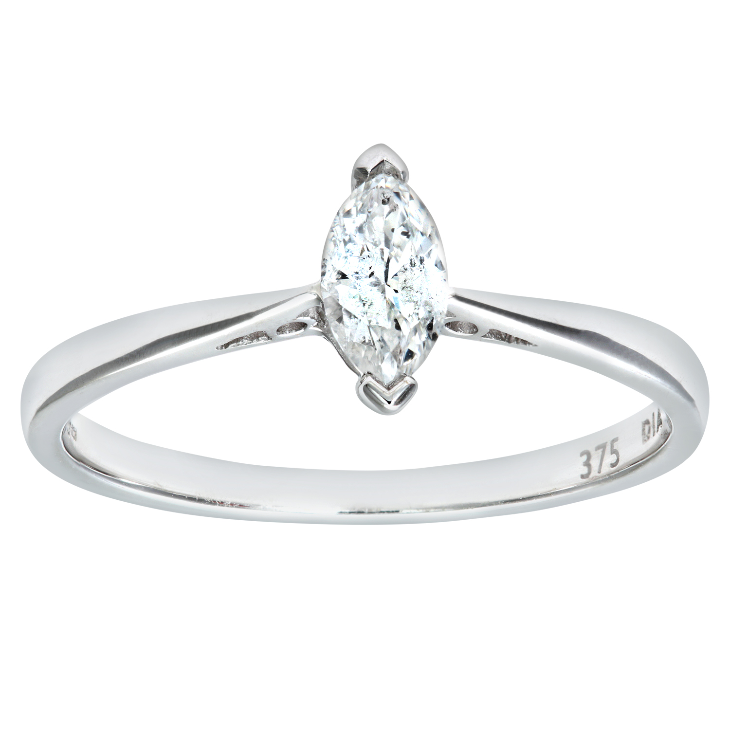 Diamant L'Eternel Womens 9ct White Gold Diamond Single Stone Marquise Shaped Ladies Ring - Size O