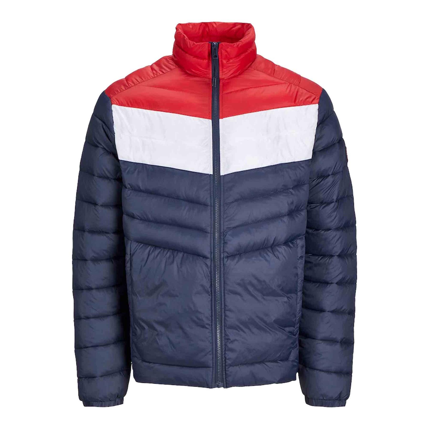 Jack & Jones Mens Puffer Jacket - Navy/Red - Size Medium