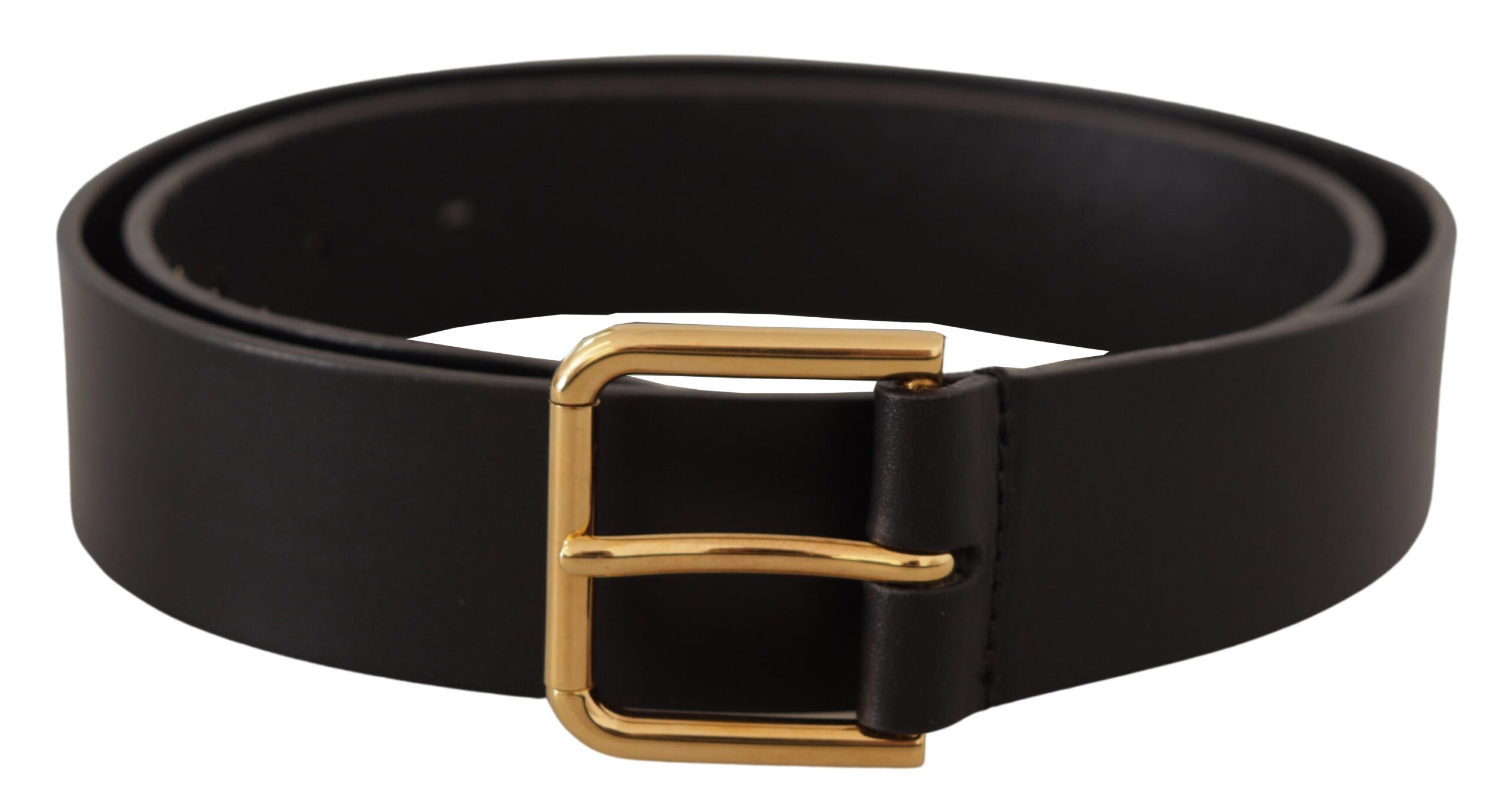 Dolce & Gabbana WoMens Black Calf Leather Gold Tone Logo Metal Buckle Belt - Size 85 cm