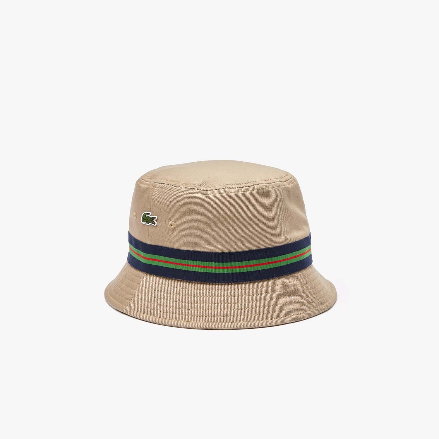 Lacoste Mens Accessories Stripe Bucket Hat in Beige - Cream material_cotton - Size Small