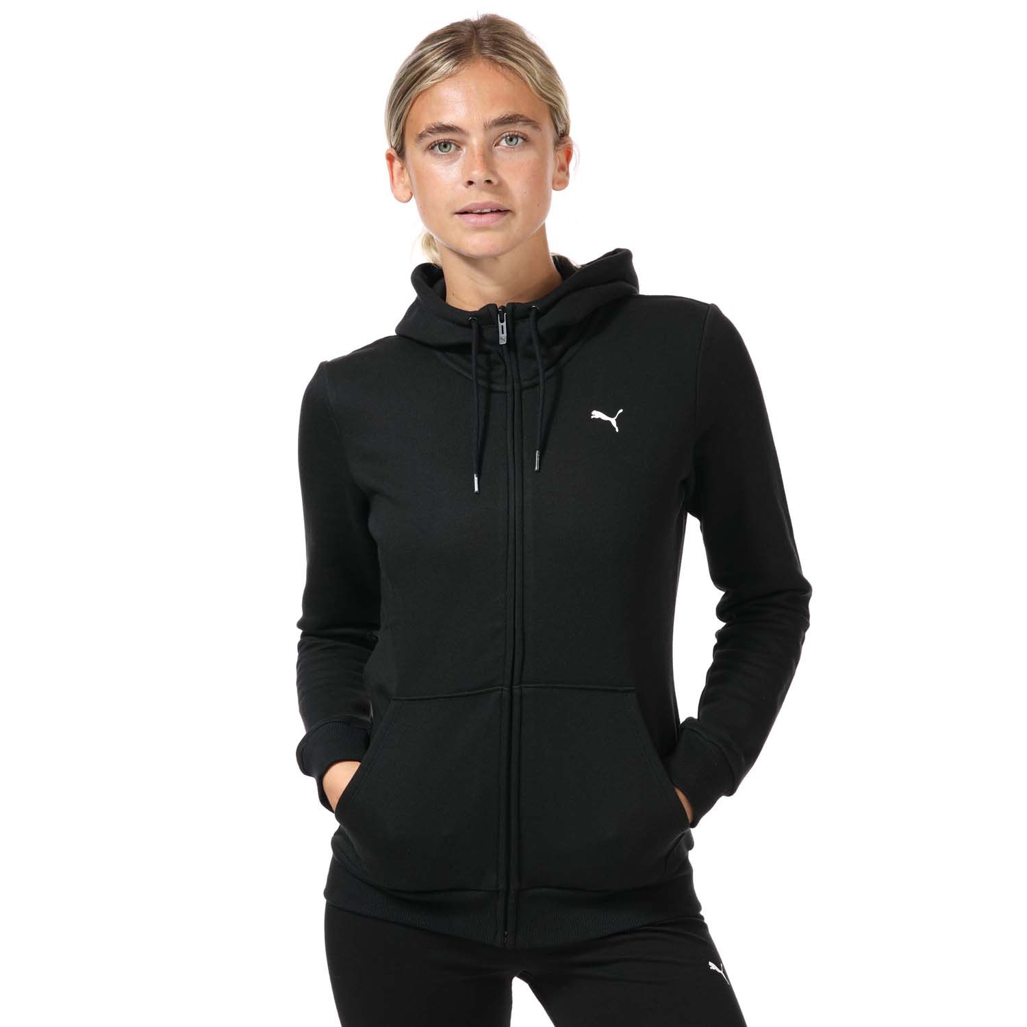 Puma Womenss Essentials Full Zip Hoody in Black Cotton - Size 16 UK