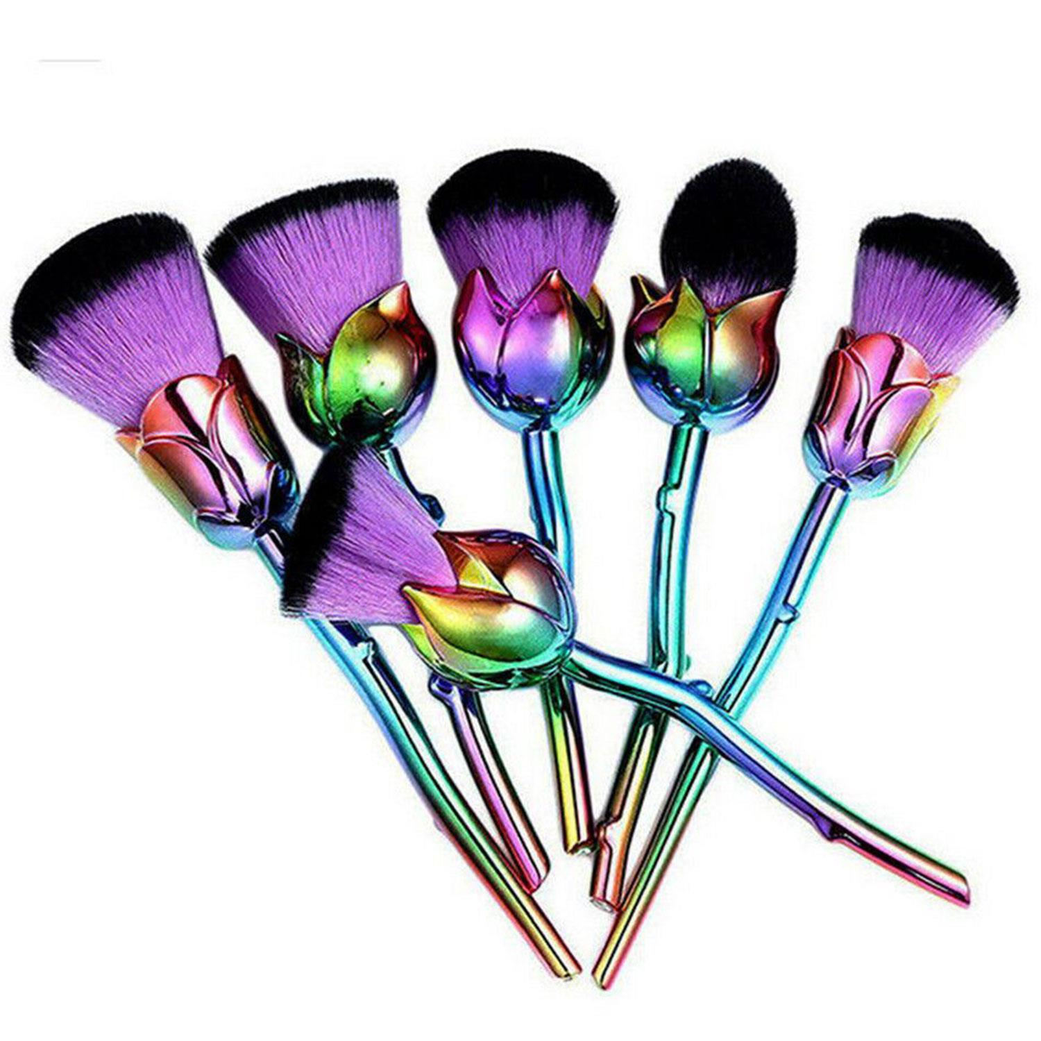 Aquarius Womens 6pc Beauty and the Beast-Inspired Rose Makeup Brushes with Glossy Handles Purple - One Size