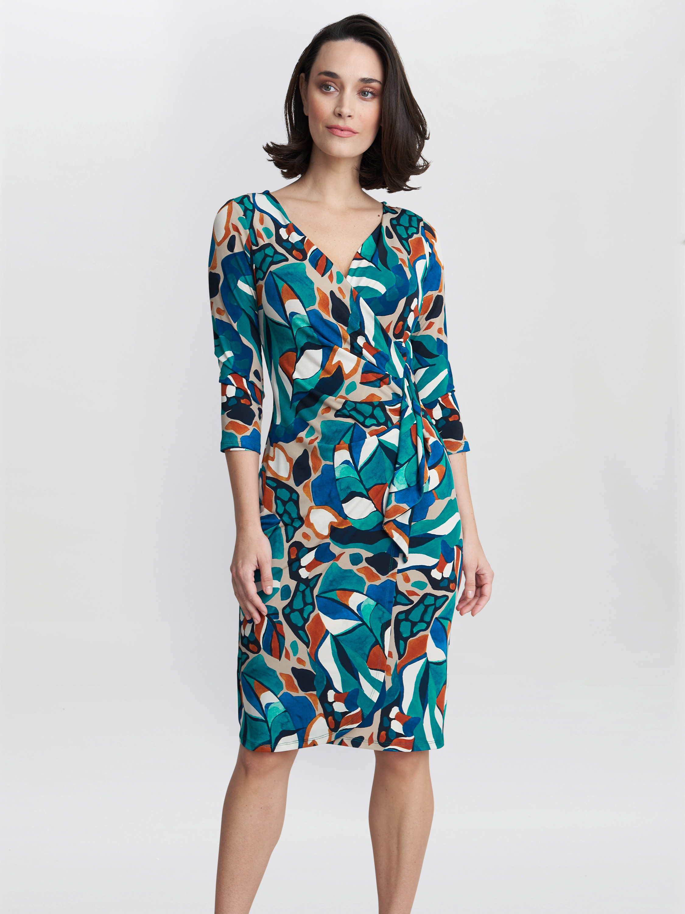 Gina Bacconi Womens Beatrix Printed Jersey Ruffle Dress - Green - Size 14 UK