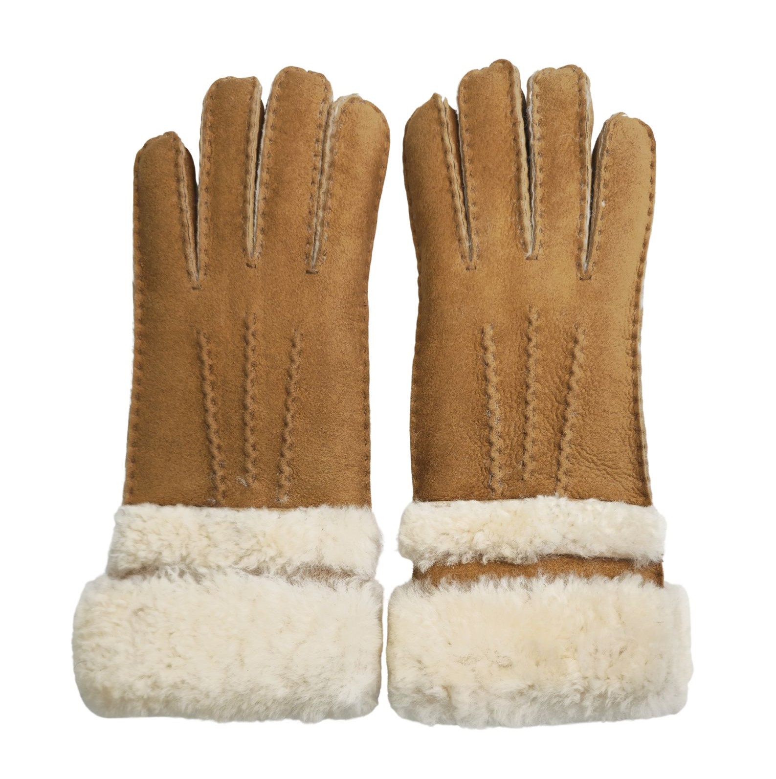 Infinity Leather Womens Genuine Tan Sheepskin Suede Gloves with Roll Up/Down Cuff - Size Large