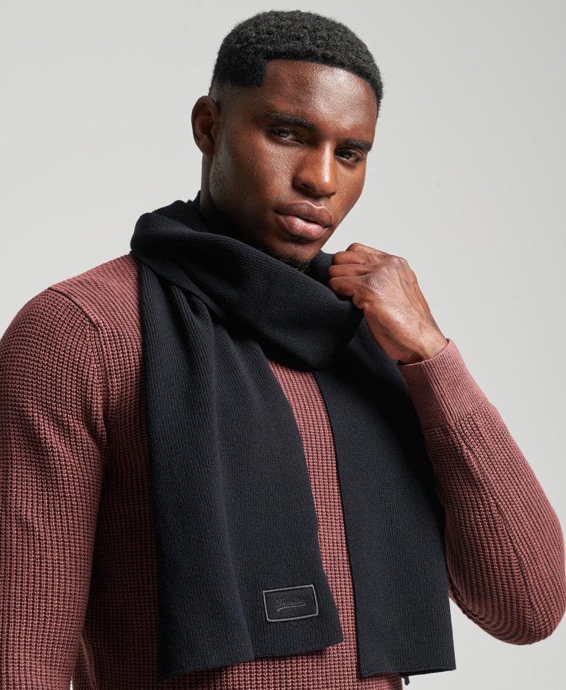 Superdry Mens Organic Cotton Logo Scarf - Black - One Size