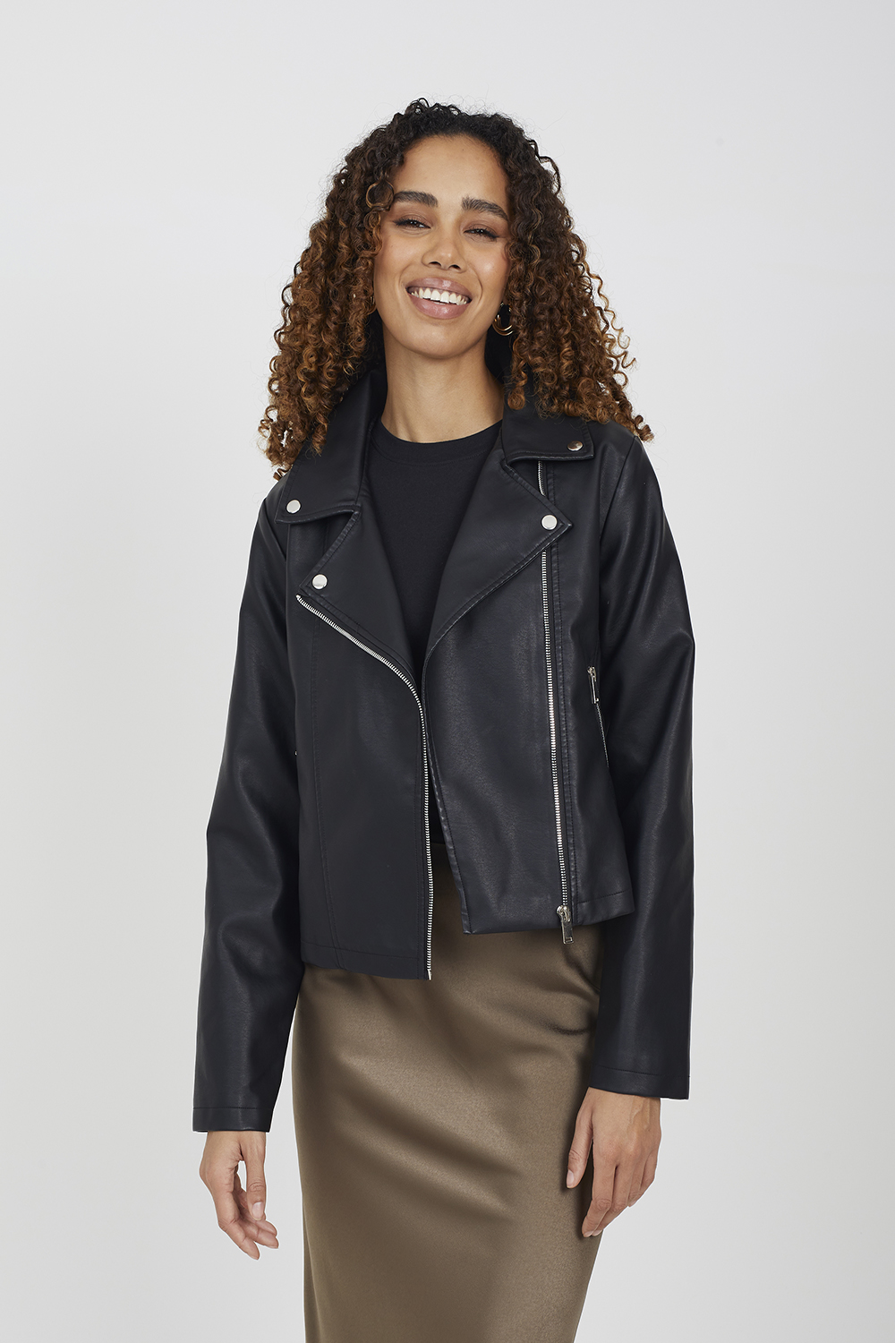 Brave Soul Womens Black 'Svea' High Shine Pu Biker Jacket - Size 10 UK