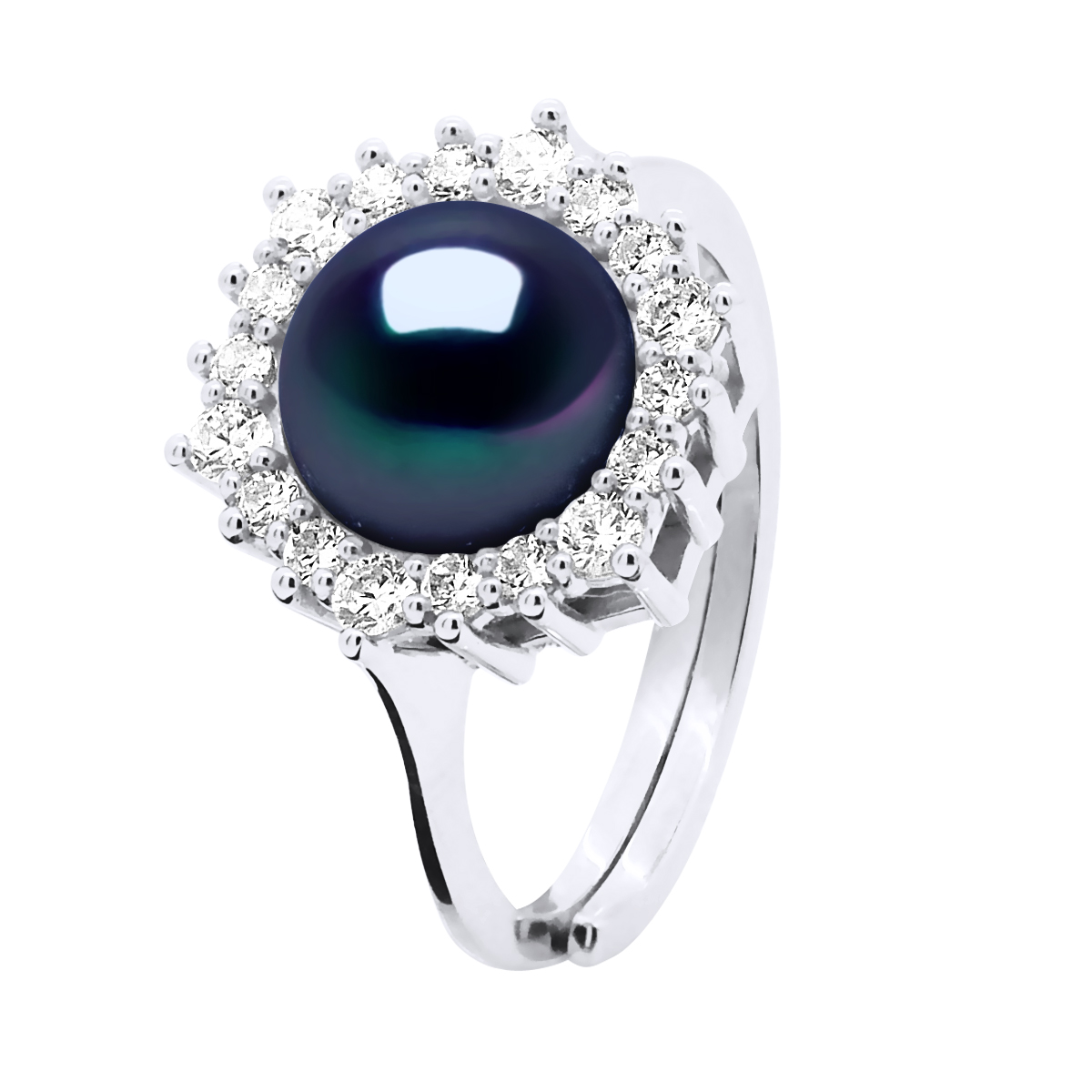 Ateliers Saint Germain Womens Ring Jewelry - Real Cultured Freshwater Pearl Round 8-9 mm - Black Silver - One Size