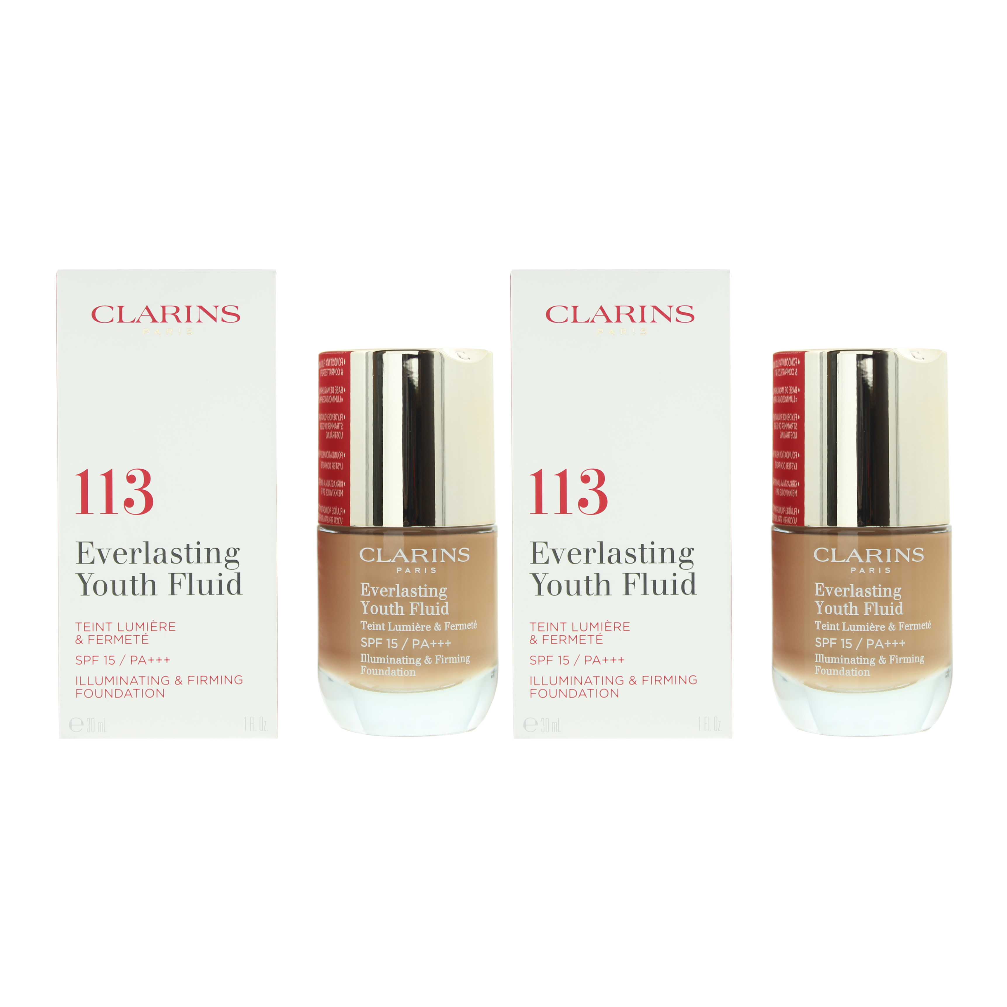 Clarins Womens Everlasting Youth Fluid Foundation 30ml - 113 Chestnut x 2 - NA - One Size