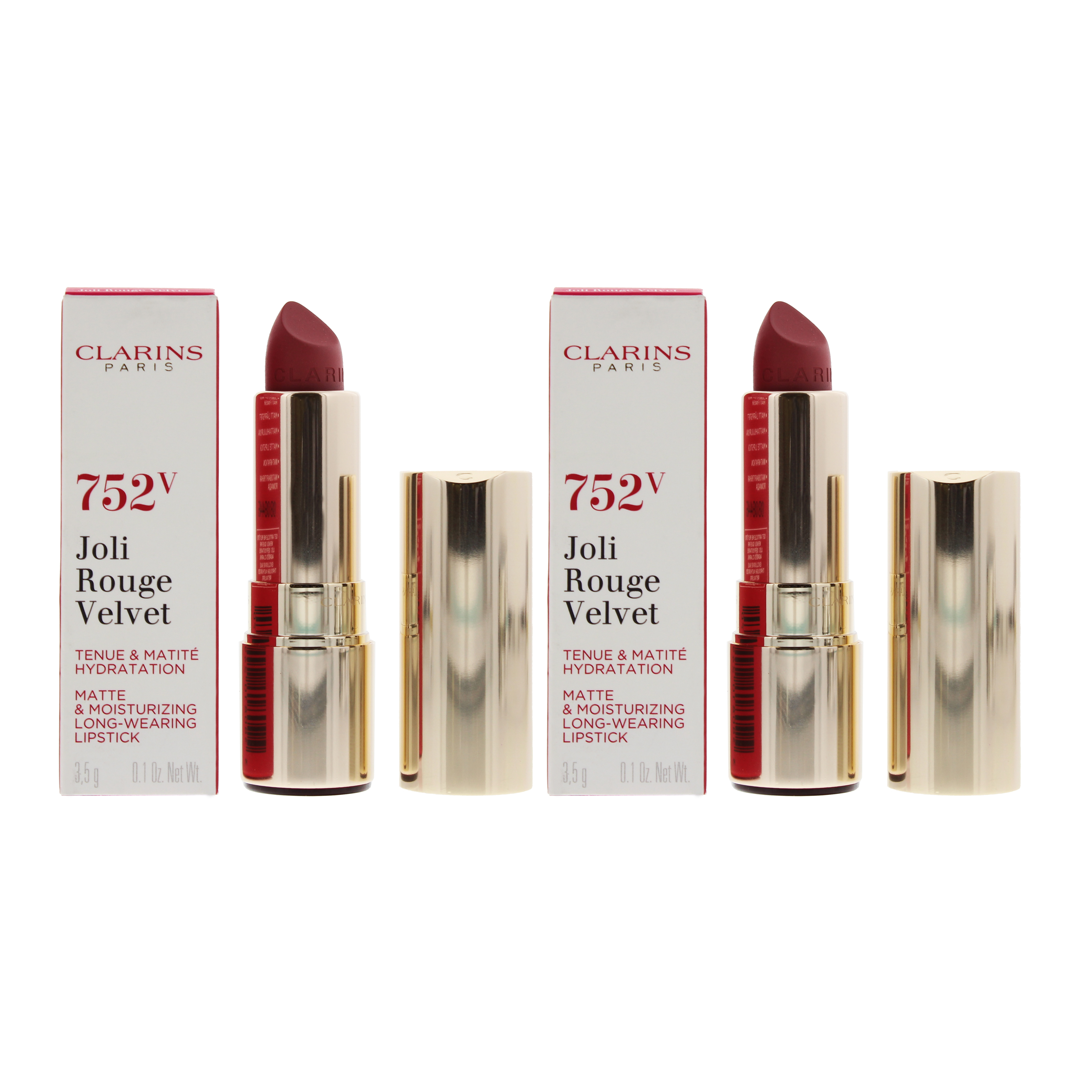 Clarins Womens Joli Rouge Velvet Matte & Moisturizing Lipstick 752V Rosewood 3.5g X 2 - NA - One Size