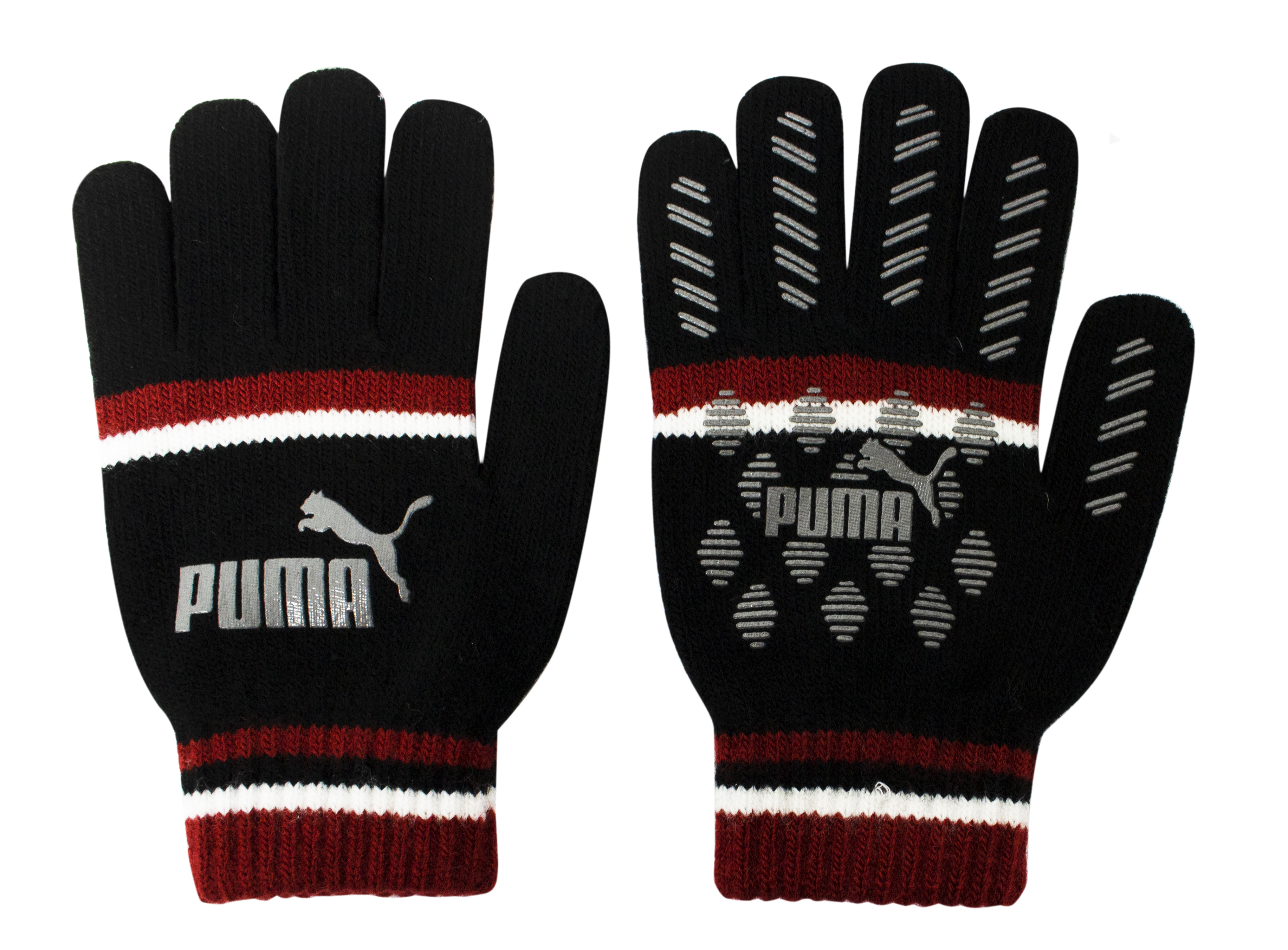 Puma Cat Magic Big Logo Winter Mens Gloves Black Red 041678 03 Textile - Size Medium