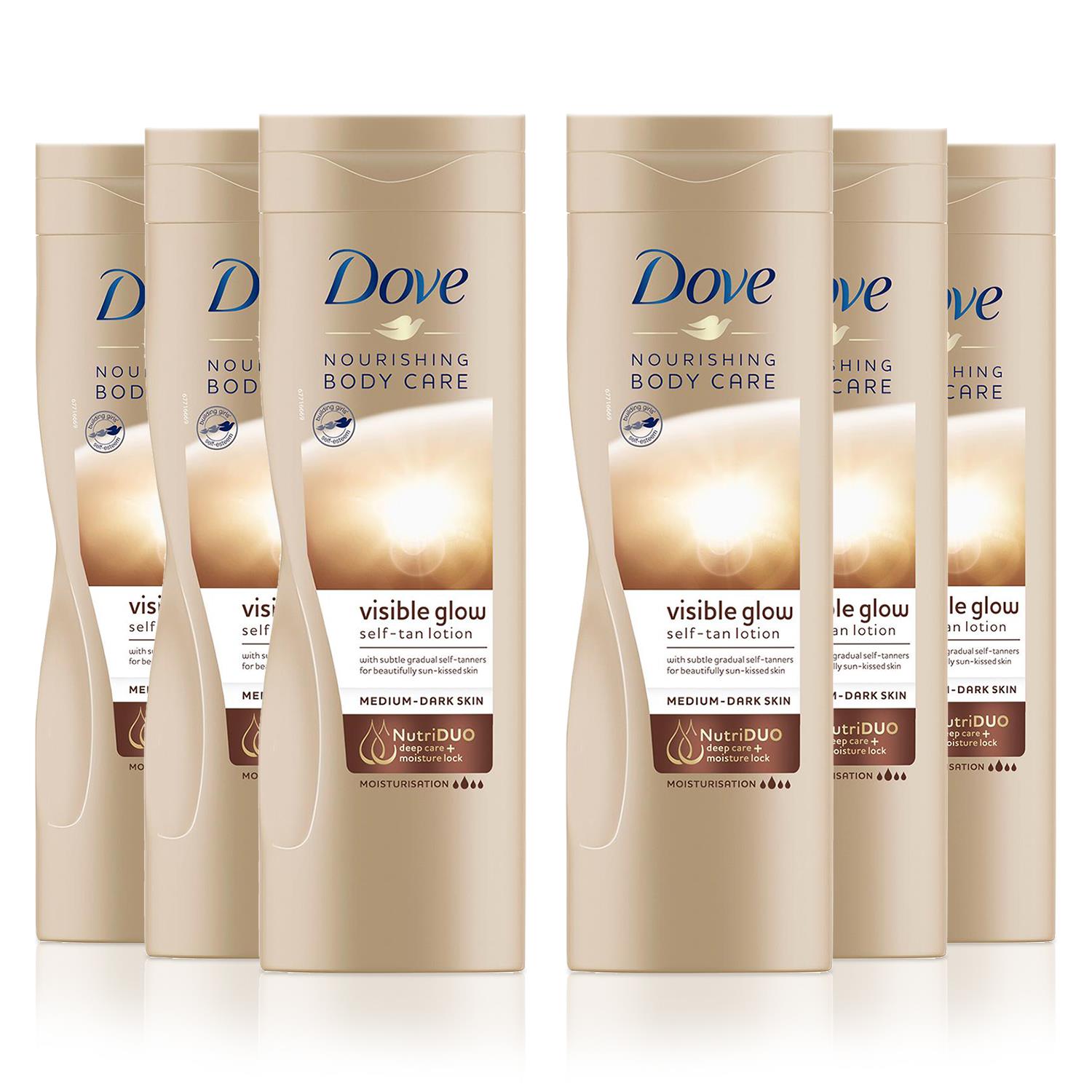 Dove Womens Visible Glow Self-Tan Lotion Nourishing Care For Medium-Dark Skin, 6x400ml - One Size