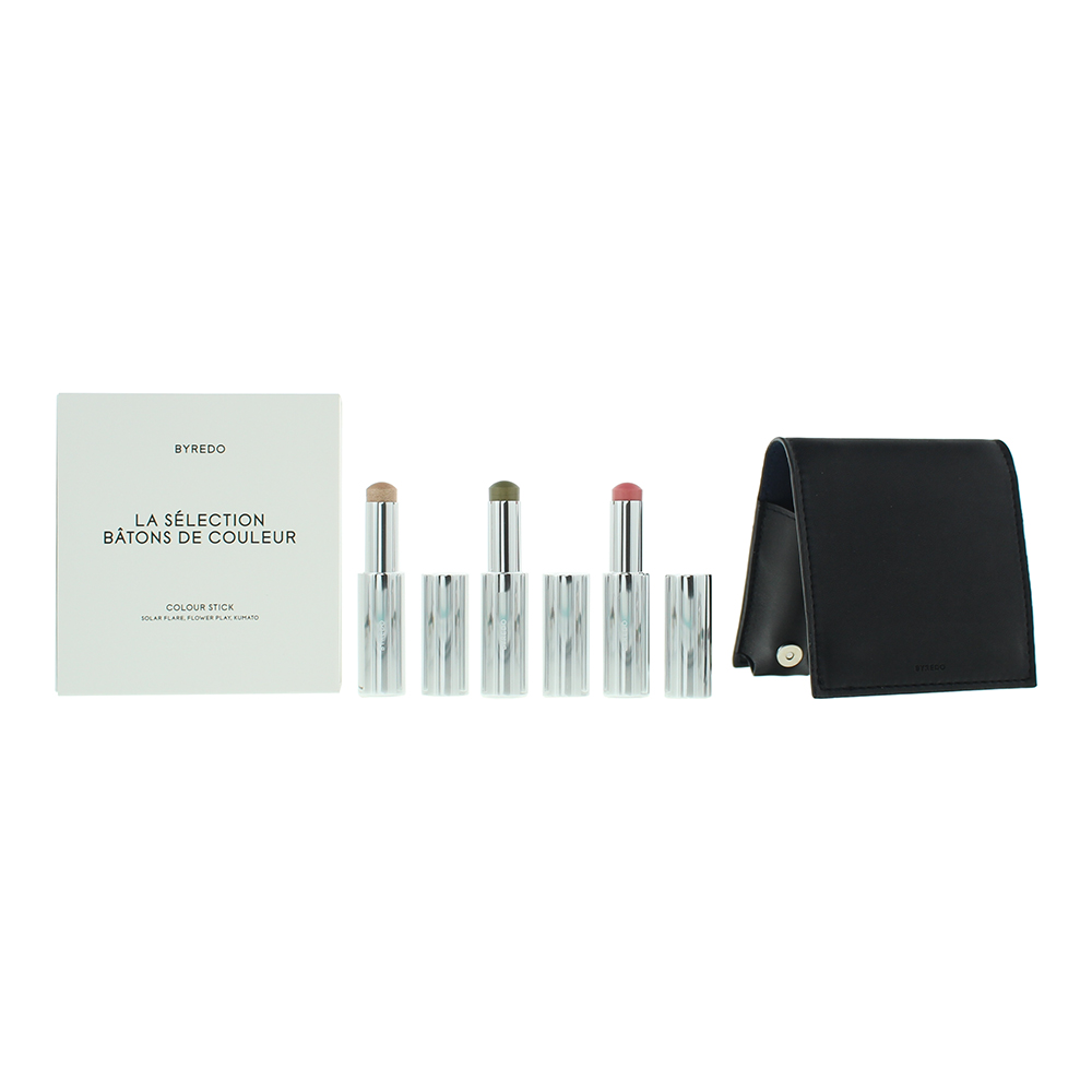 Byredo Womens Colour Stick Set 3 x 9g with Leather Pouch Dark Blue - Solar Flare, Flower Play + Kumato - One Size