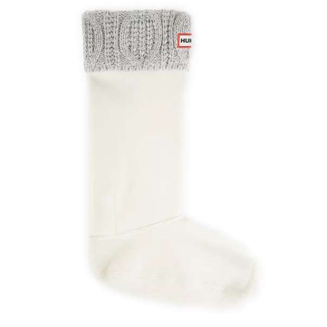 Hunter Mens Original Cable Cuff Tall White Boot Socks - Size Medium