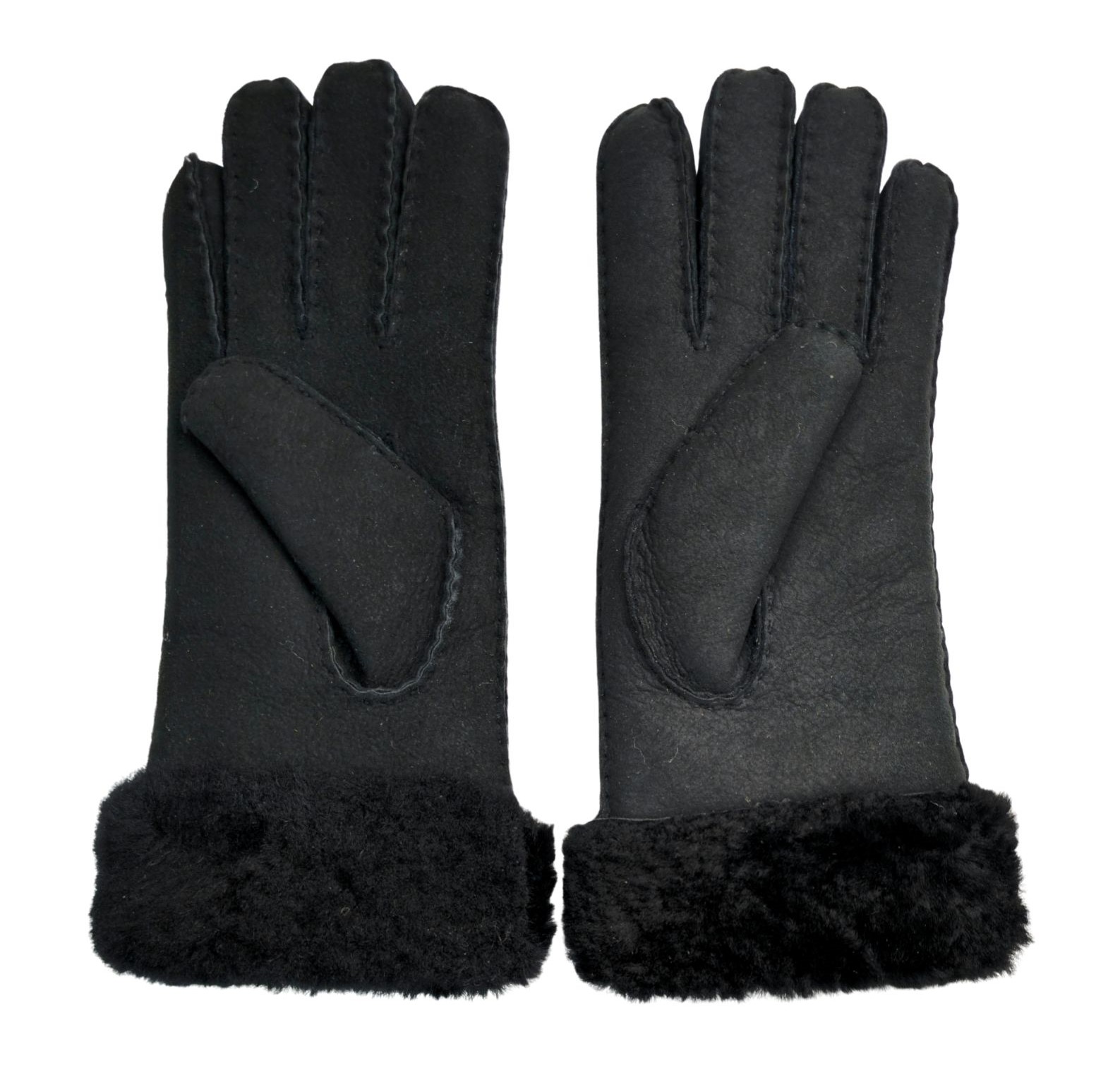 Infinity Leather Womens Genuine Black Sheepskin Suede Gloves with Fur Cuff - Size Small