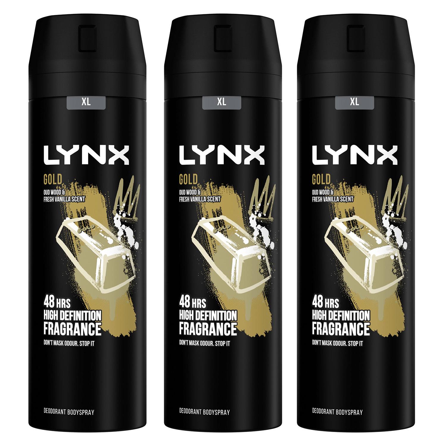 Lynx Mens XL 48-H High Definition Fragrance Gold Body Spray Deodorant 3 Pack, 200ml - One Size