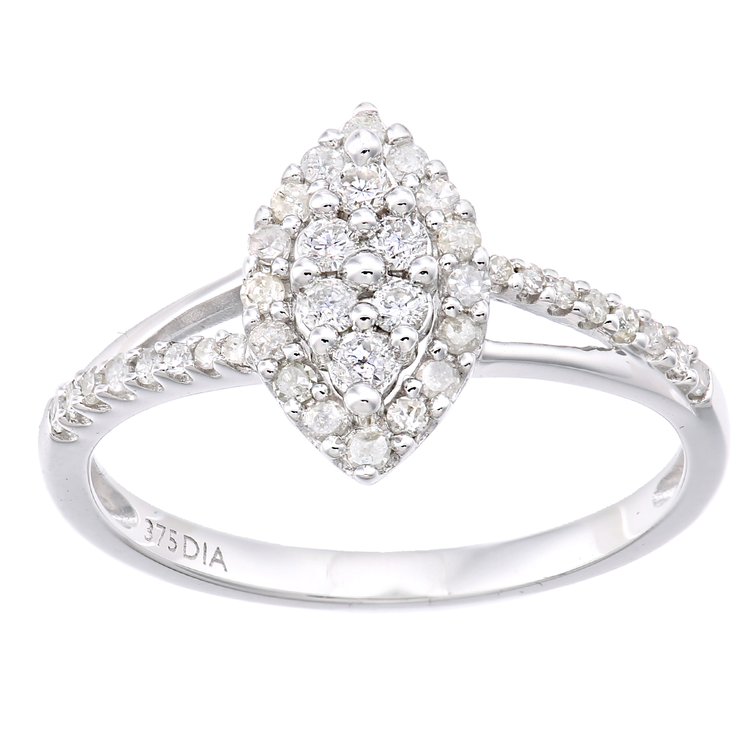 Diamant L'Eternel Womens 9ct White Gold Marquise Shape Cluster 0.36ct Diamond Ring - Size M