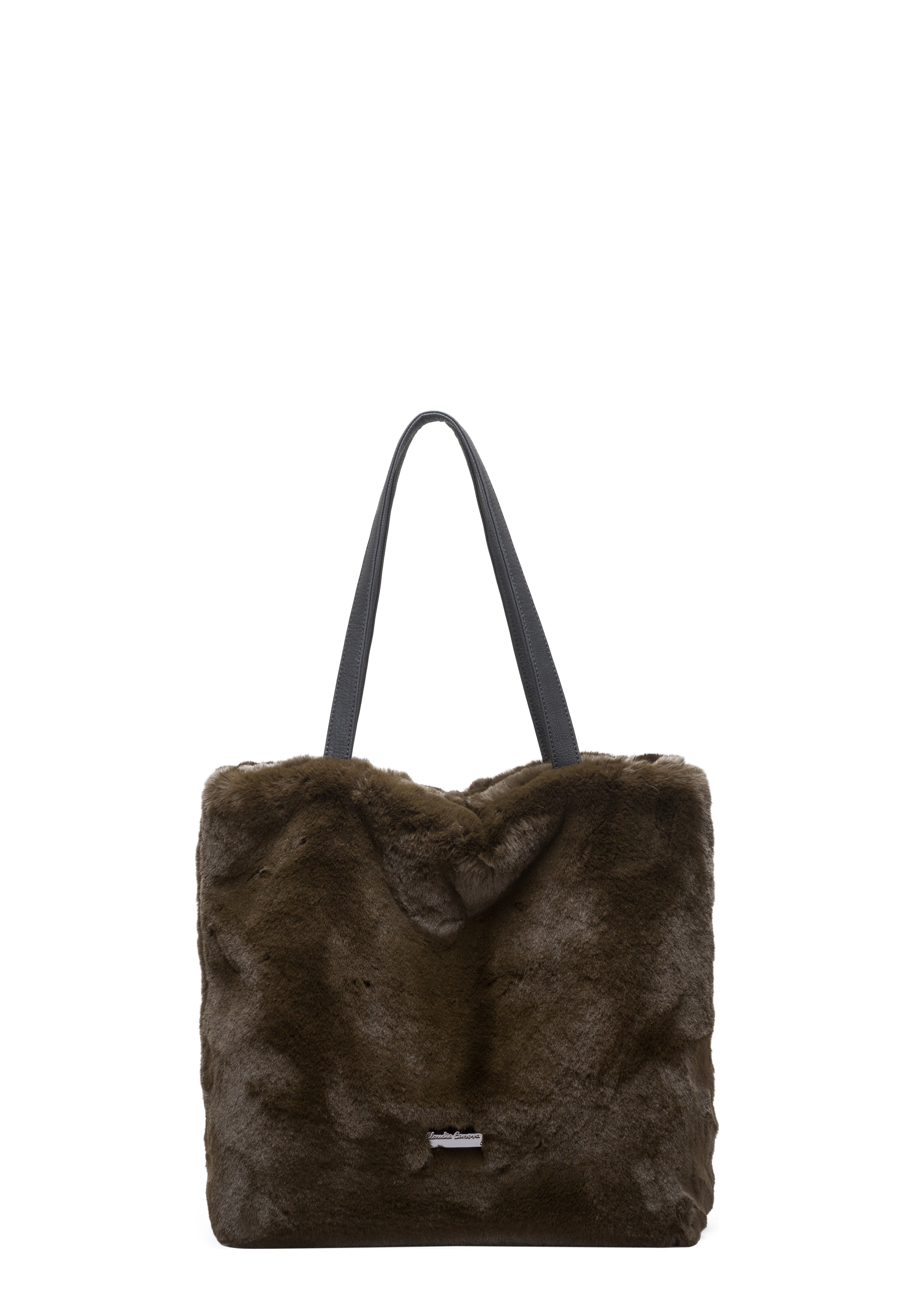 Claudia Canova Womens Faux Fur Shoulder Tote Bag - Green - One Size