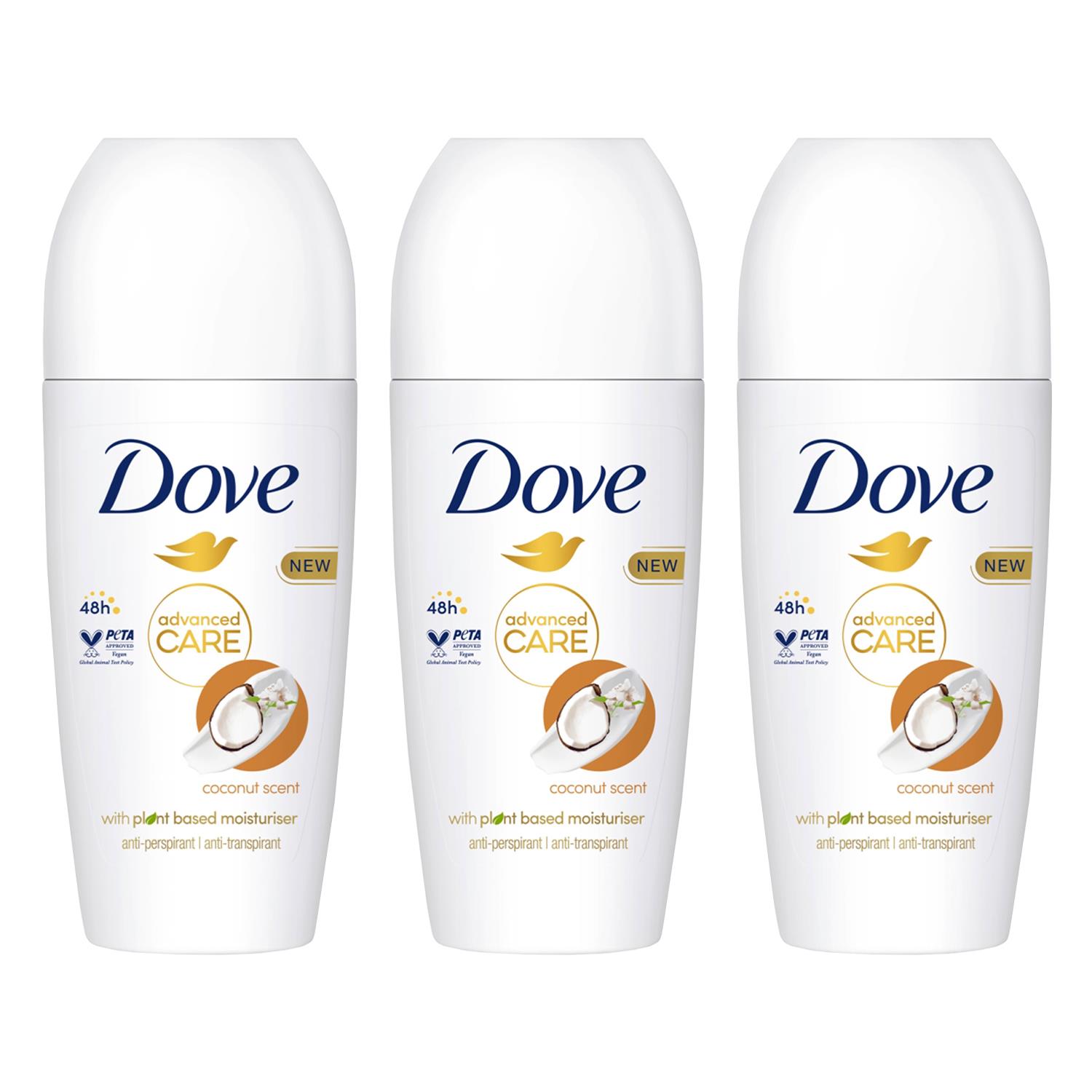 Dove Womens Antiperspirant Advanced Care Deodorant with Coconut Scent 48H - 50ml, 3 Pack - NA - One Size