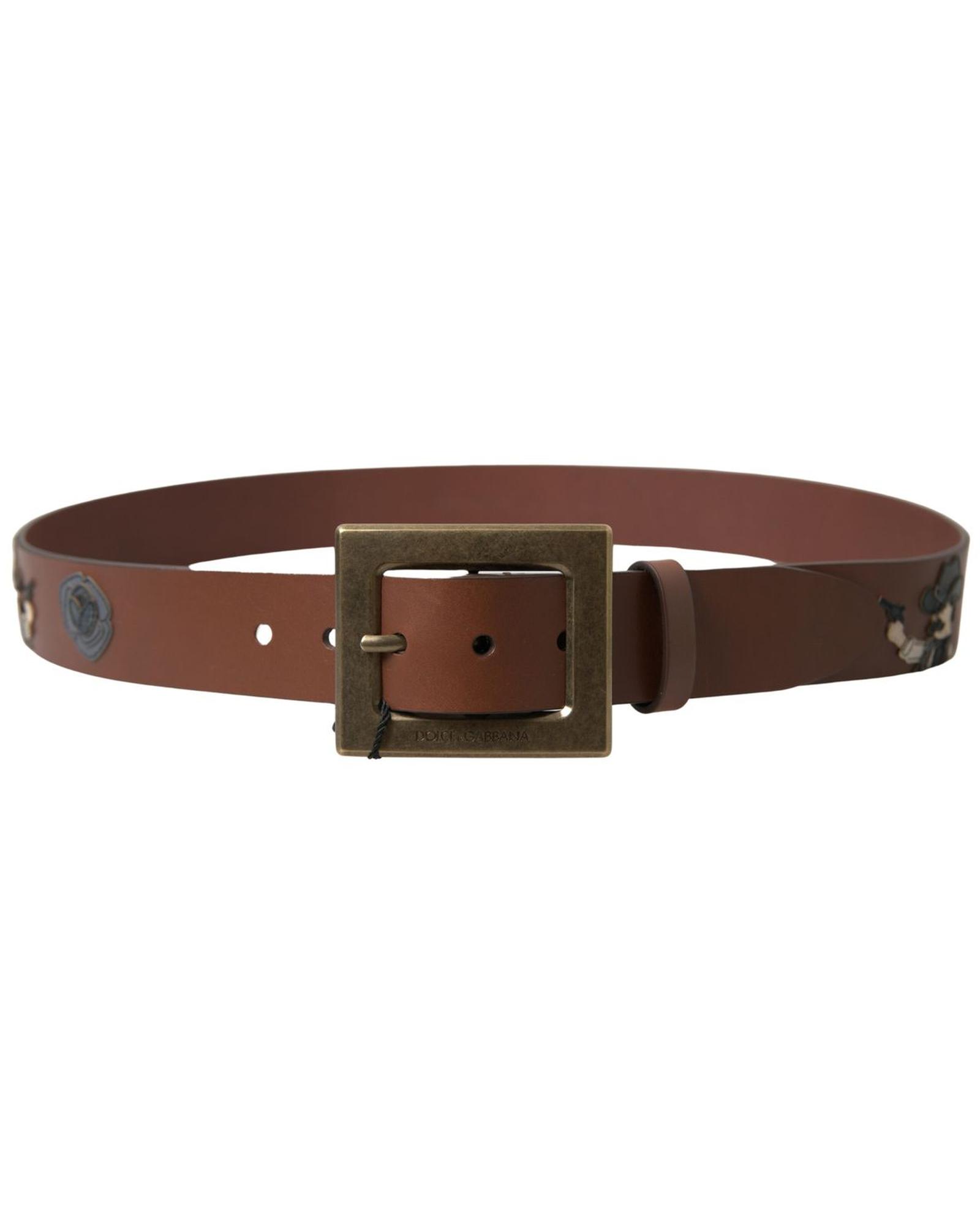 Dolce & Gabbana Mens Square Buckle Leather Belt - Brown - Size 100 cm