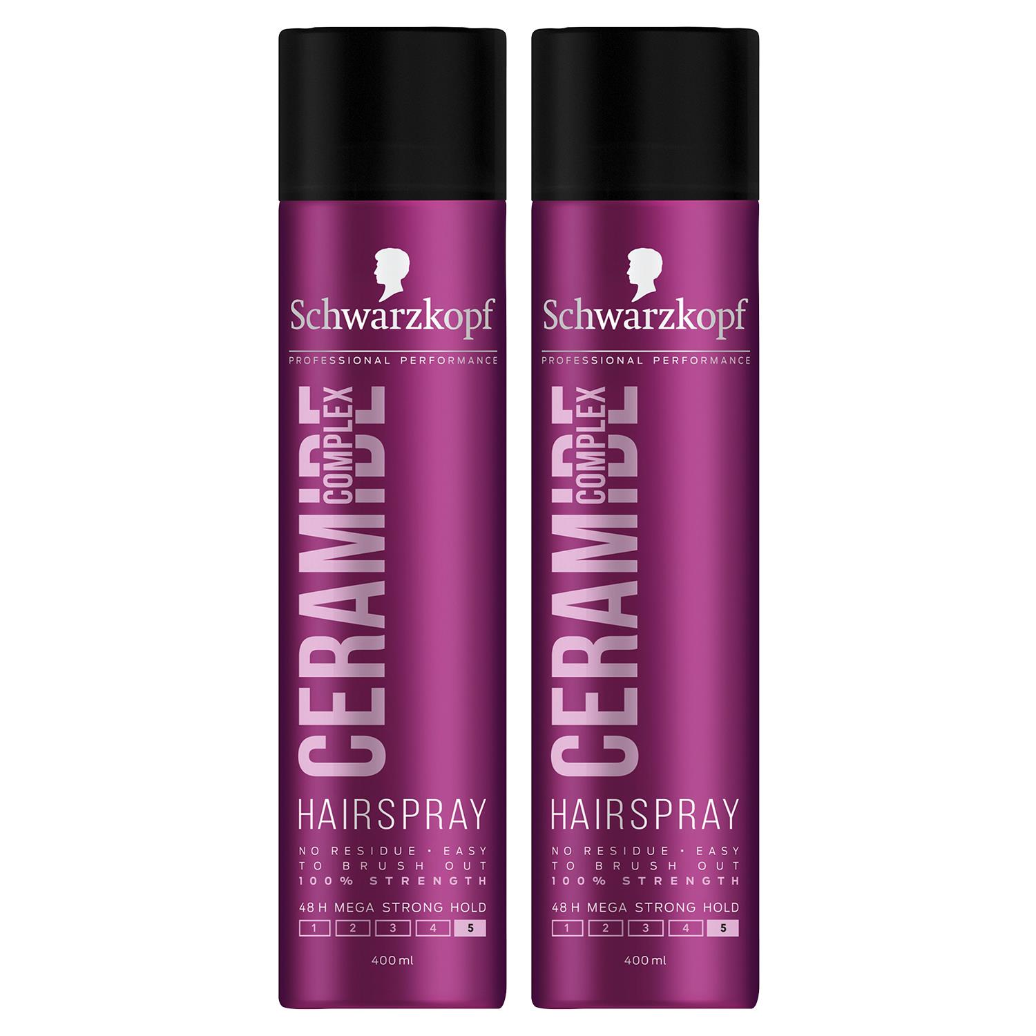 Schwarzkopf Womens Ceramide Complex Hairspray for 48H Mega Strong Hold, 400ml, 2 Pack - NA - One Size