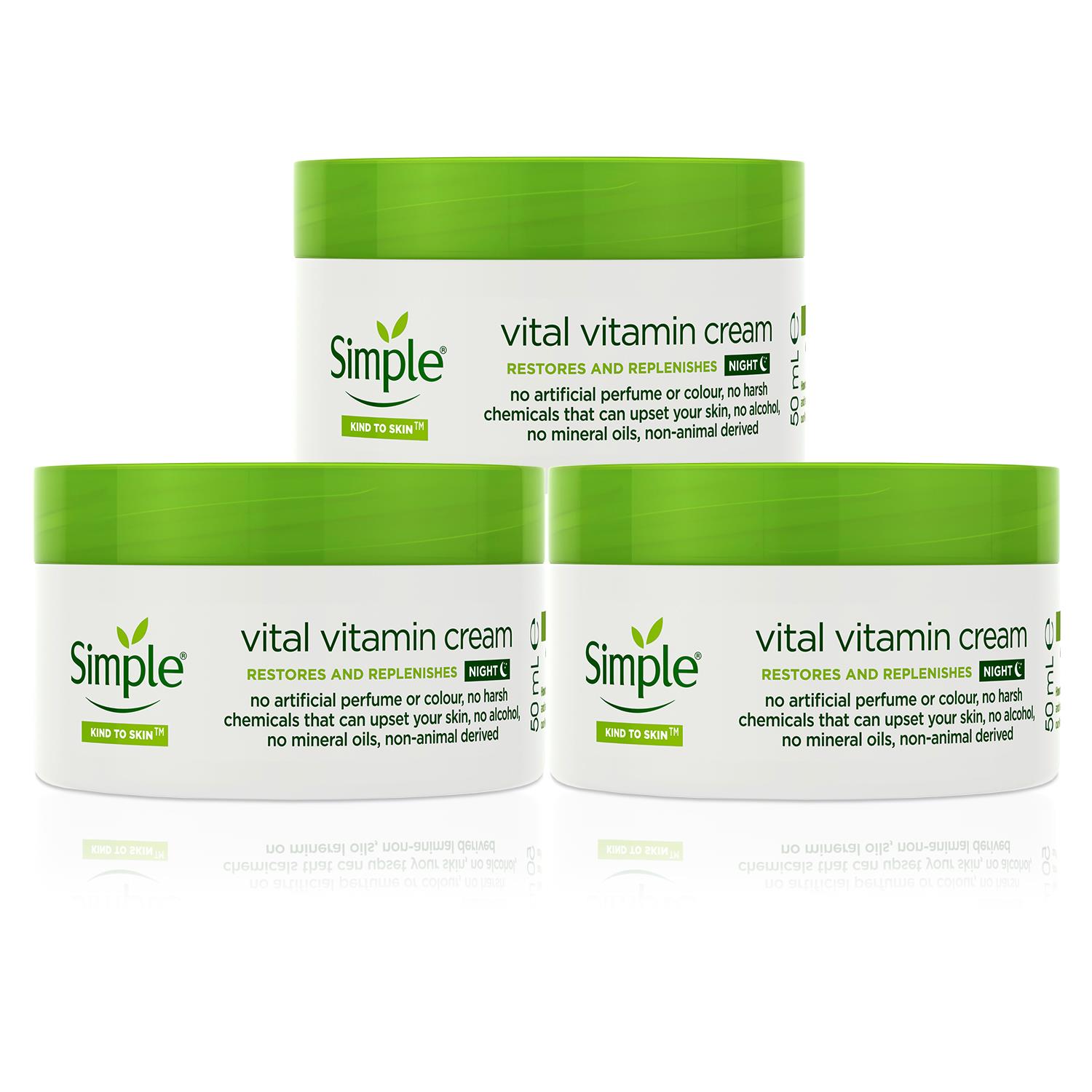 Simple Womens Kind to Skin Vital Vitamin Night Cream for Sensitive 50ml, 3 Pack - One Size