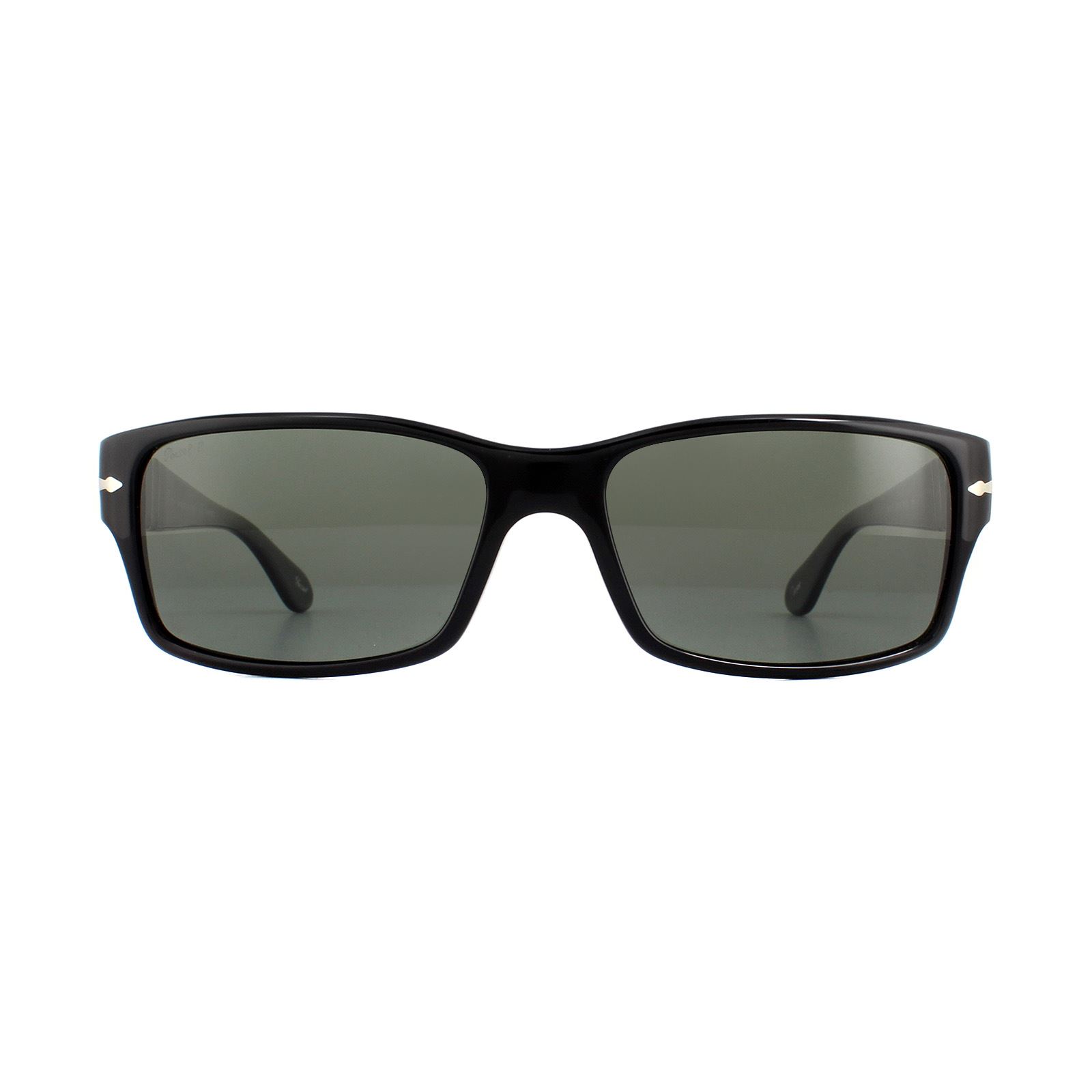 Persol Rectangle Mens Black Green Polarized Sunglasses - One Size