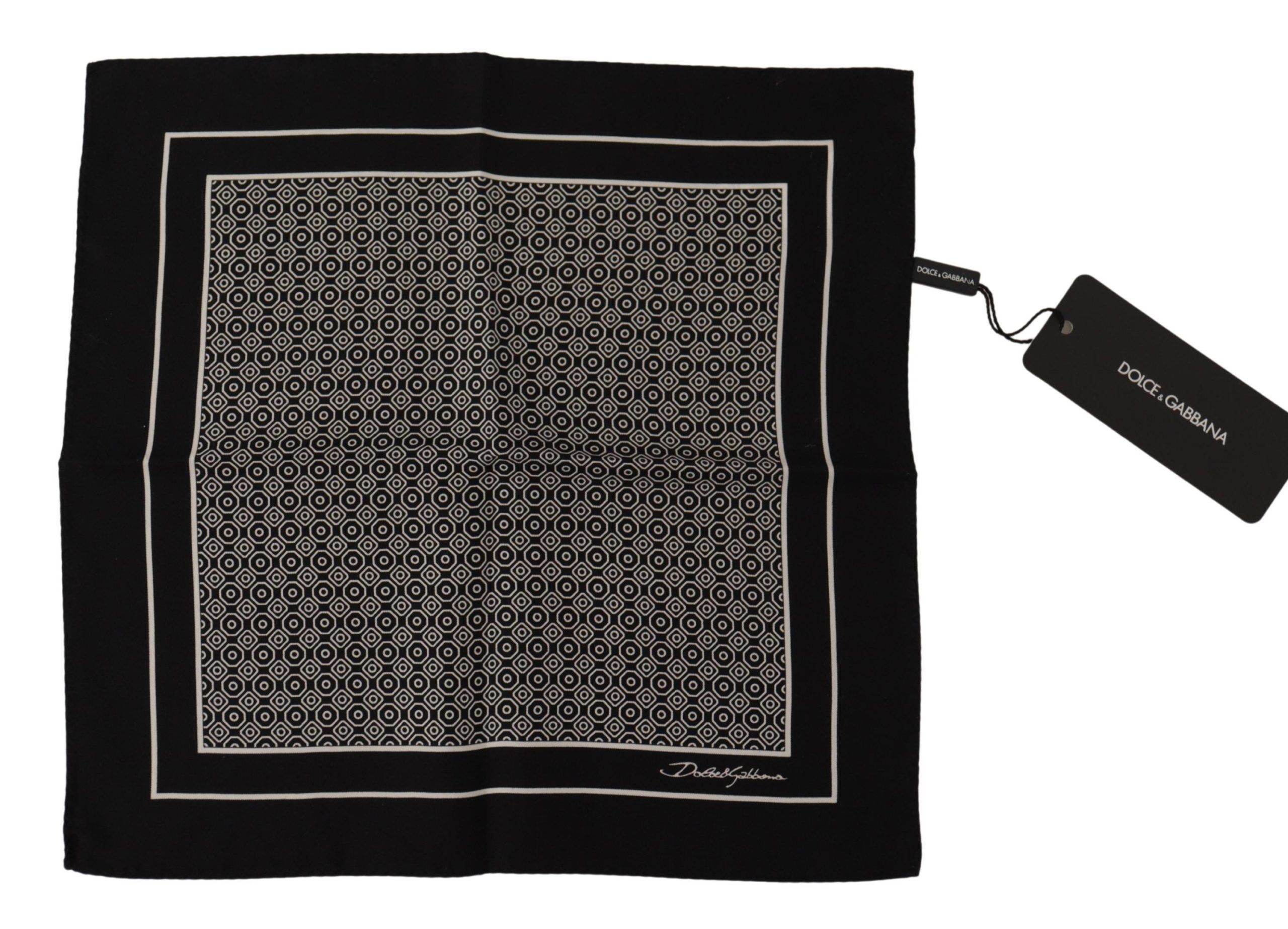 Dolce & Gabbana Mens Black Geometric Patterned Square Handkerchief Scarf Silk - One Size