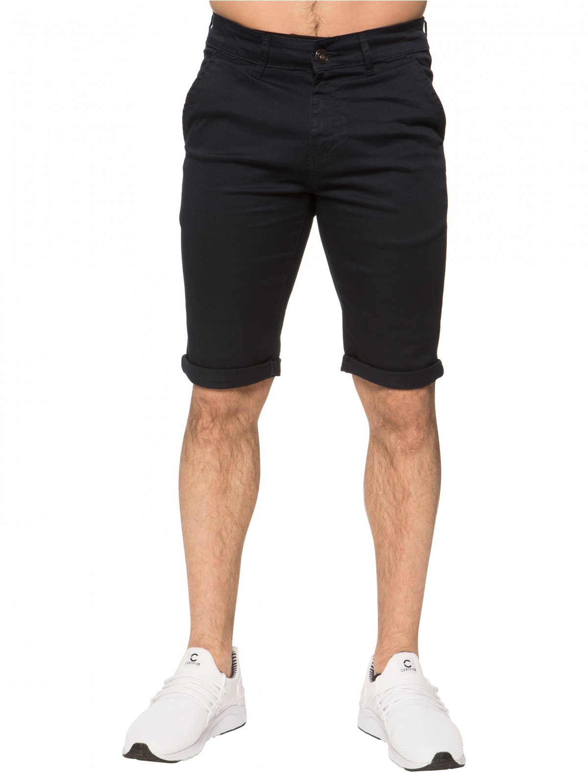 Enzo Mens Slim Fit Stretch Chino Shorts - Navy Cotton - Size 40W/32L