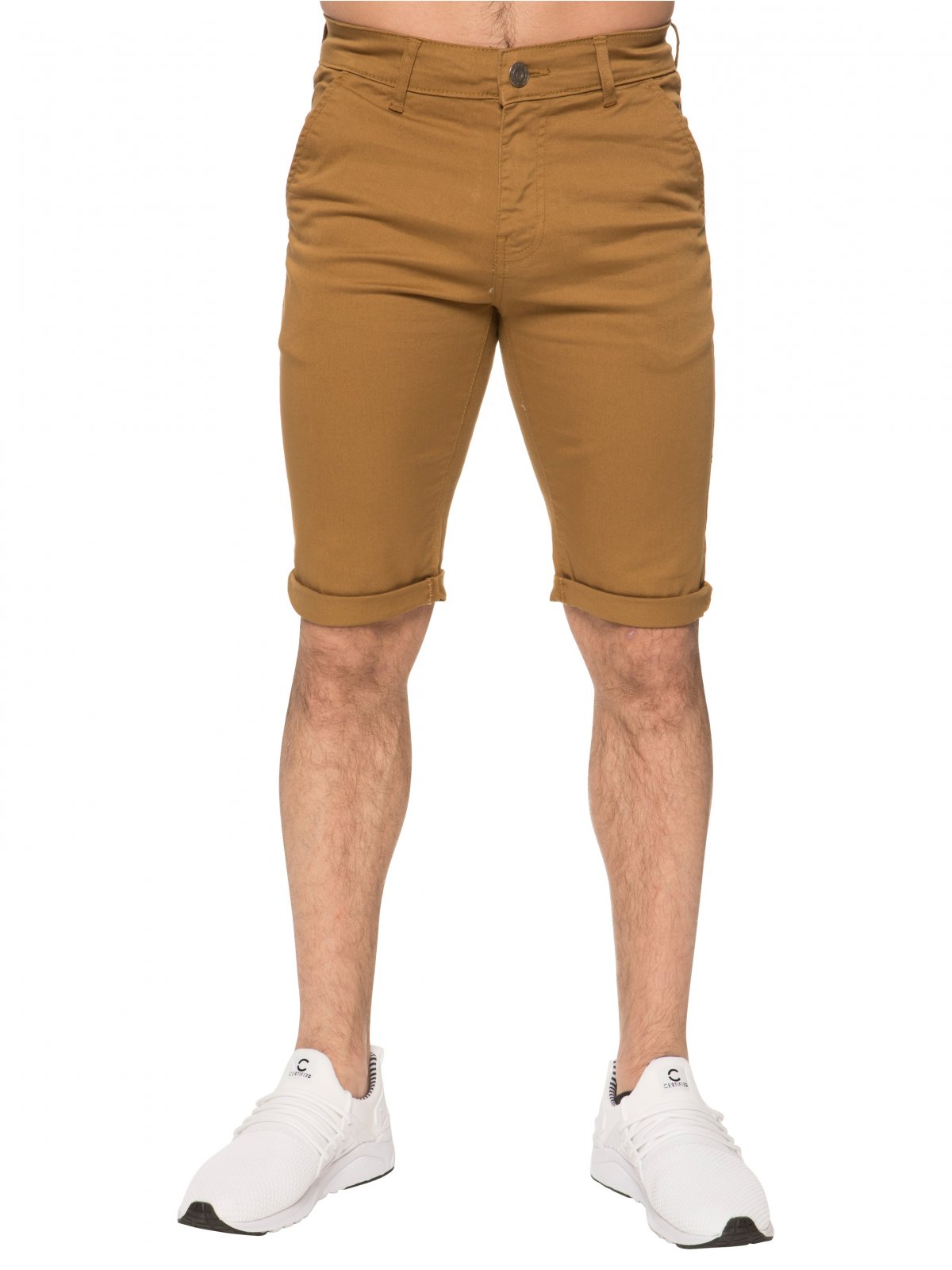 Enzo Mens Slim Fit Stretch Chino Shorts - Tan Cotton - Size 38W/32L