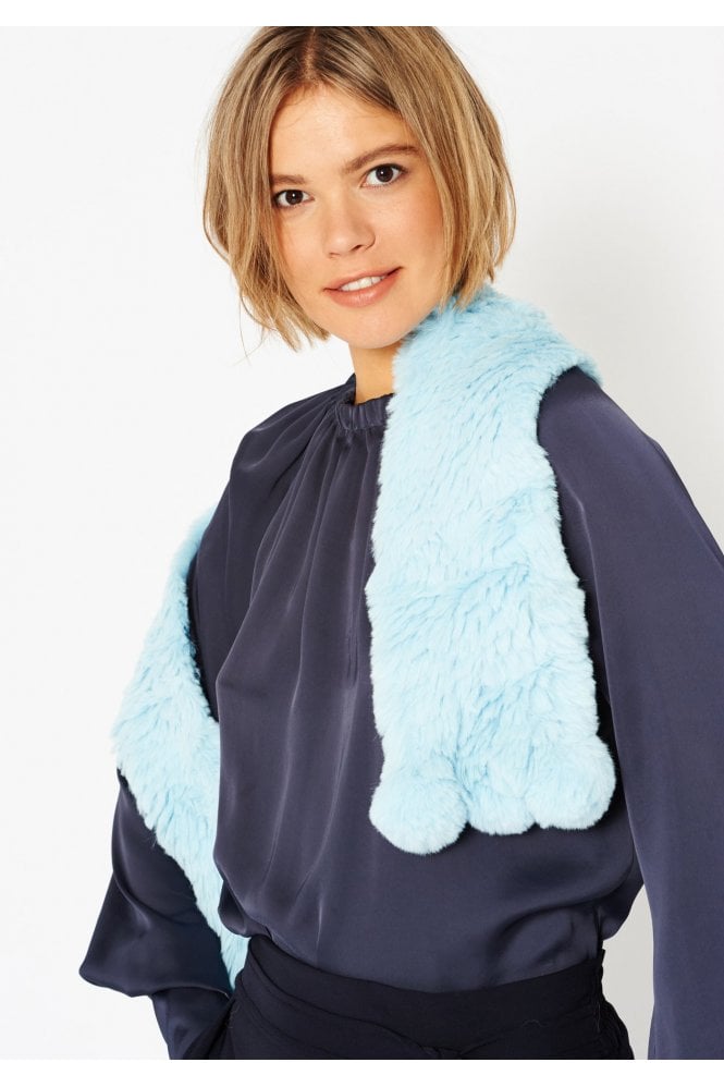 Jayley Womens Hand Knitted Faux Fur Scarf - Blue Wool - One Size