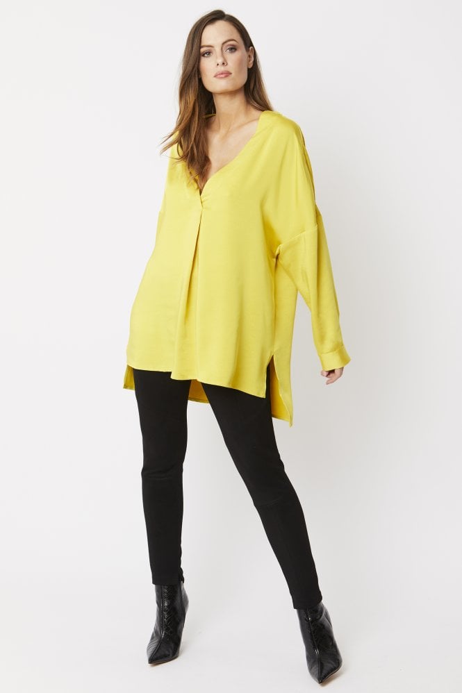 Jayley Womens Silk Blend V Neck Blouse - Yellow - One Size