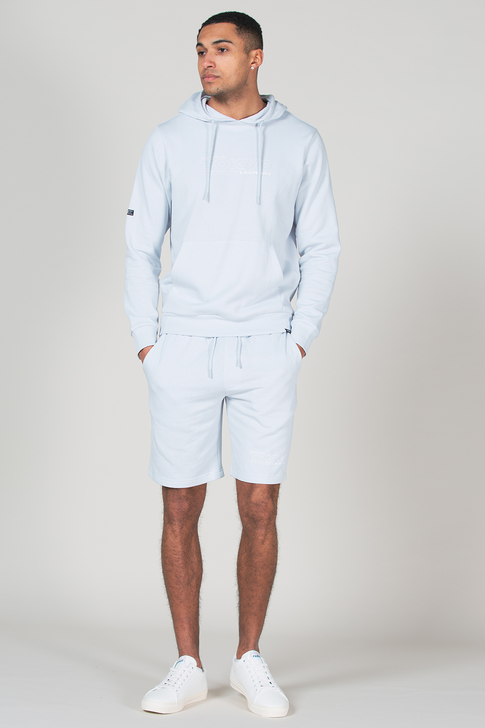 Tokyo Laundry Mens Pale Blue Cotton Blend Hoody And Fleece Shorts Loungewear Set - Sky Blue - Size Small