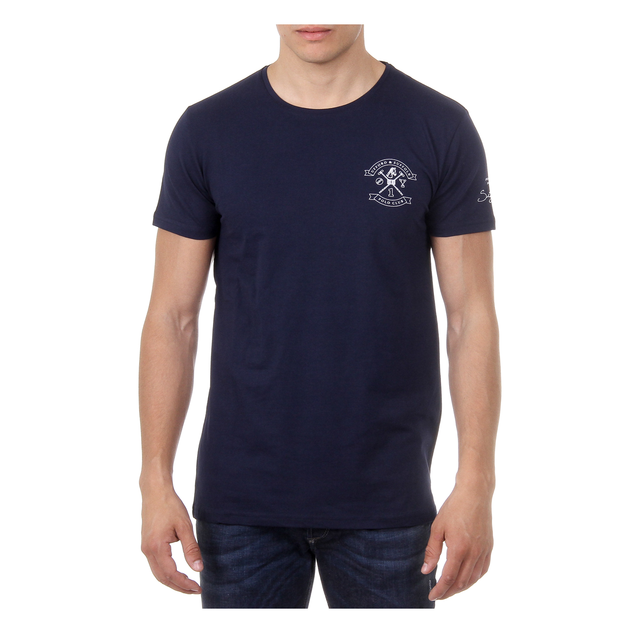 Ufford & Suffolk Polo Club Mens T-Shirt Short Sleeves Round Neck US028 NAVY BLUE Cotton - Size Medium