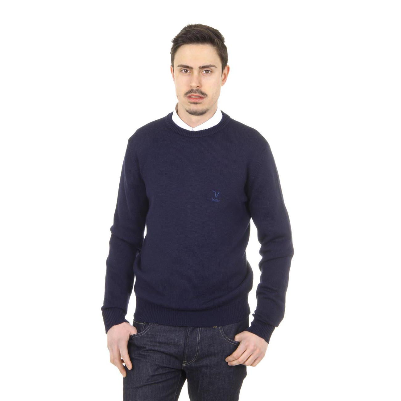 Versace 1969 Abbigliamento Sportivo Srl Milano Italia V mens round neck sweater 9802 GIROCOLLO BLU NAVY - Blue Wool - Size Small