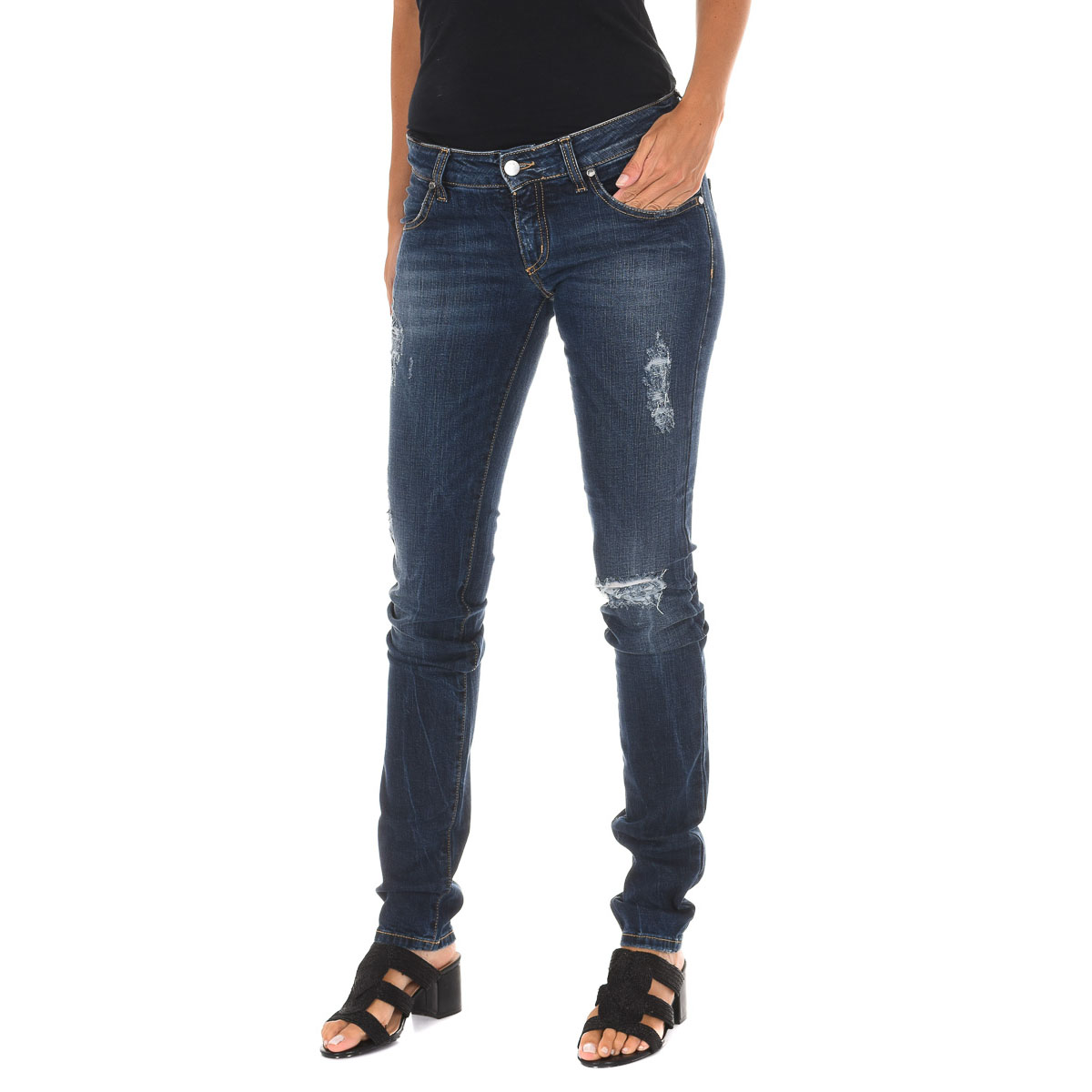 Thumbnail - MET Damen Jeans 5 Taschen Regular Fit Knöchellang Blau