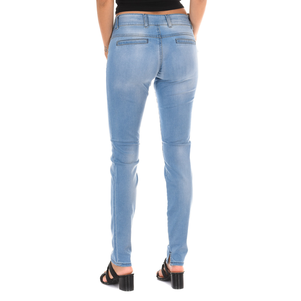 Met Långa denimbyxor med sliten effekt i elastiskt tyg 70DBF0518 kvinna dam – bild 2