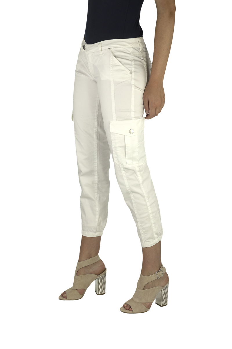 Met Womens Long trousers with narrow cut and elastic hems 70DBF0646-R216 woman - White Cotton - Size 28 (Waist)