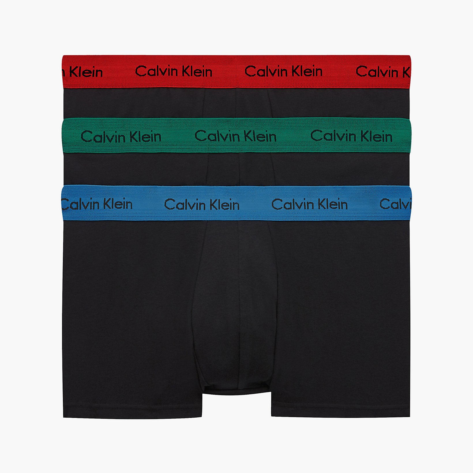 Thumbnail - Calvin Klein 3er-Pack Trunks - Low Rise - Cotton Stretch, Schwarz/Grün/Blau/Rot