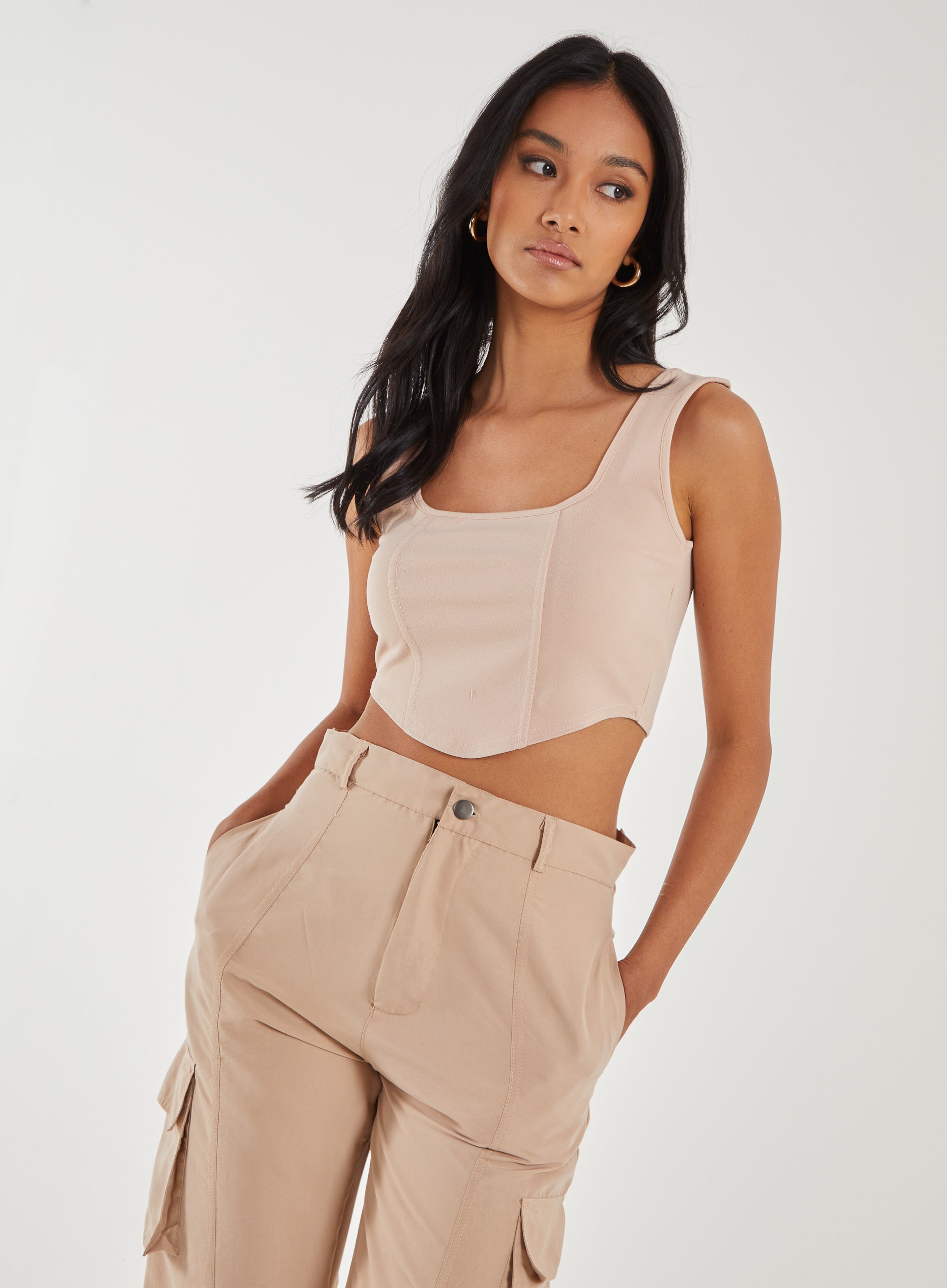 Pink Vanilla Women's Corset Vest Top in Stone | Size: Large