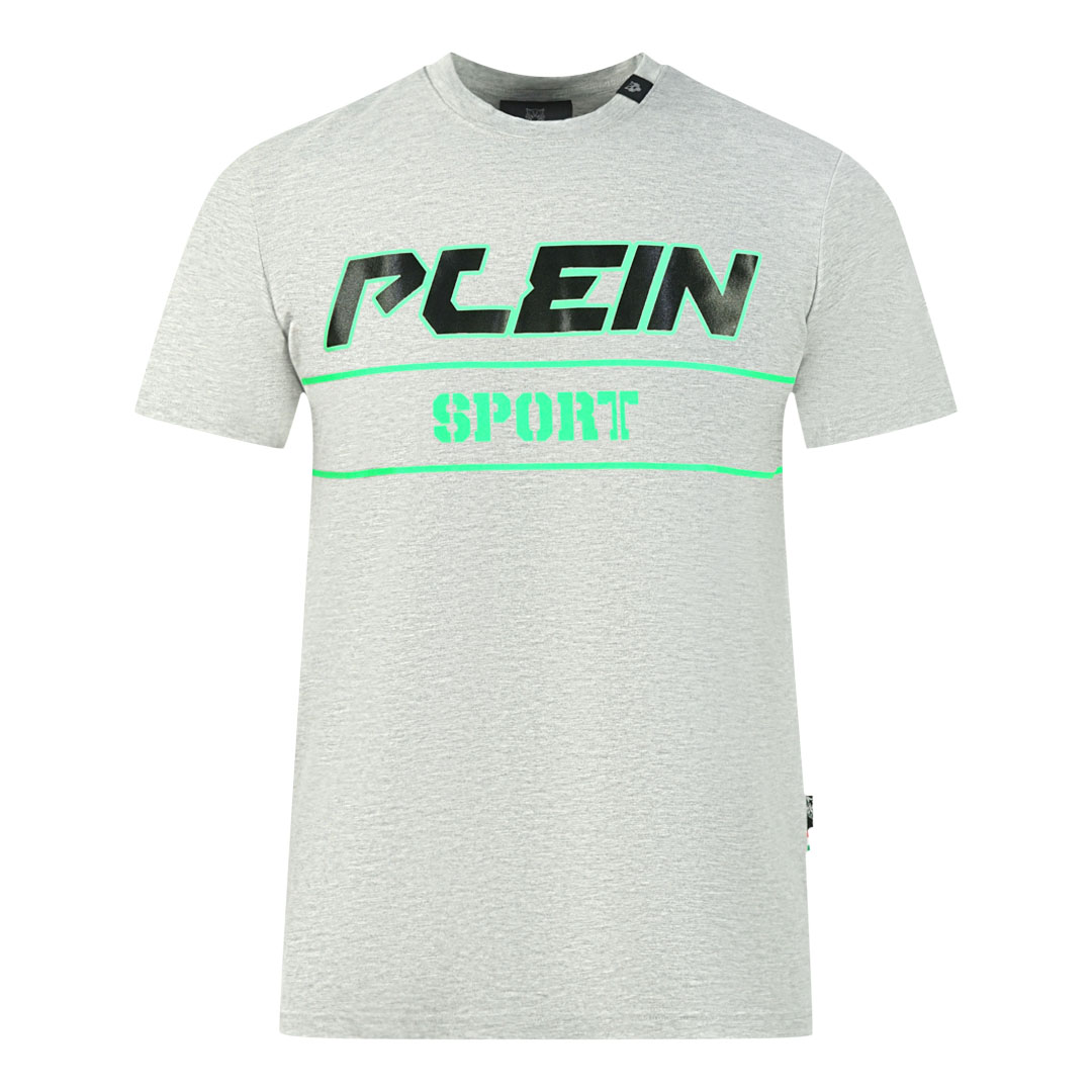 Thumbnail - Plein Sport Grün hervorgehobenes Block Logo Grau T-Shirt