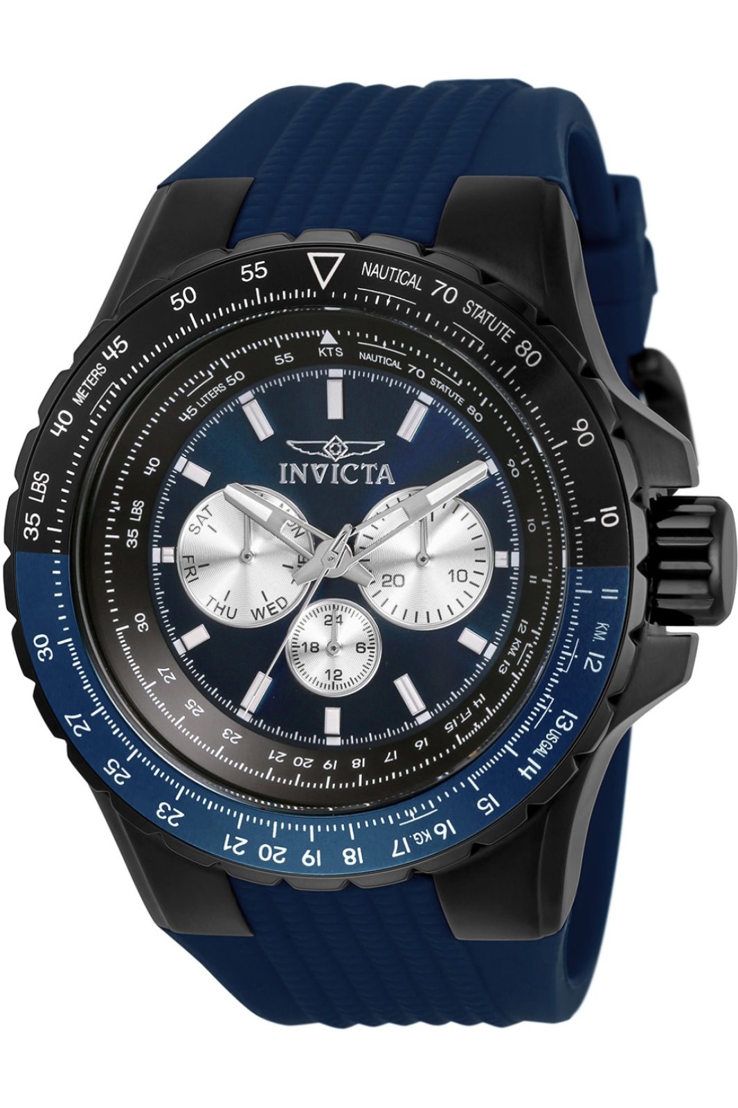Invicta Aviator 33037 Heren Horloge - Waterdicht - Analoog - Quartz Uurwerk - Roestvrij Staal met blauwe Wijzerplaat -50mm