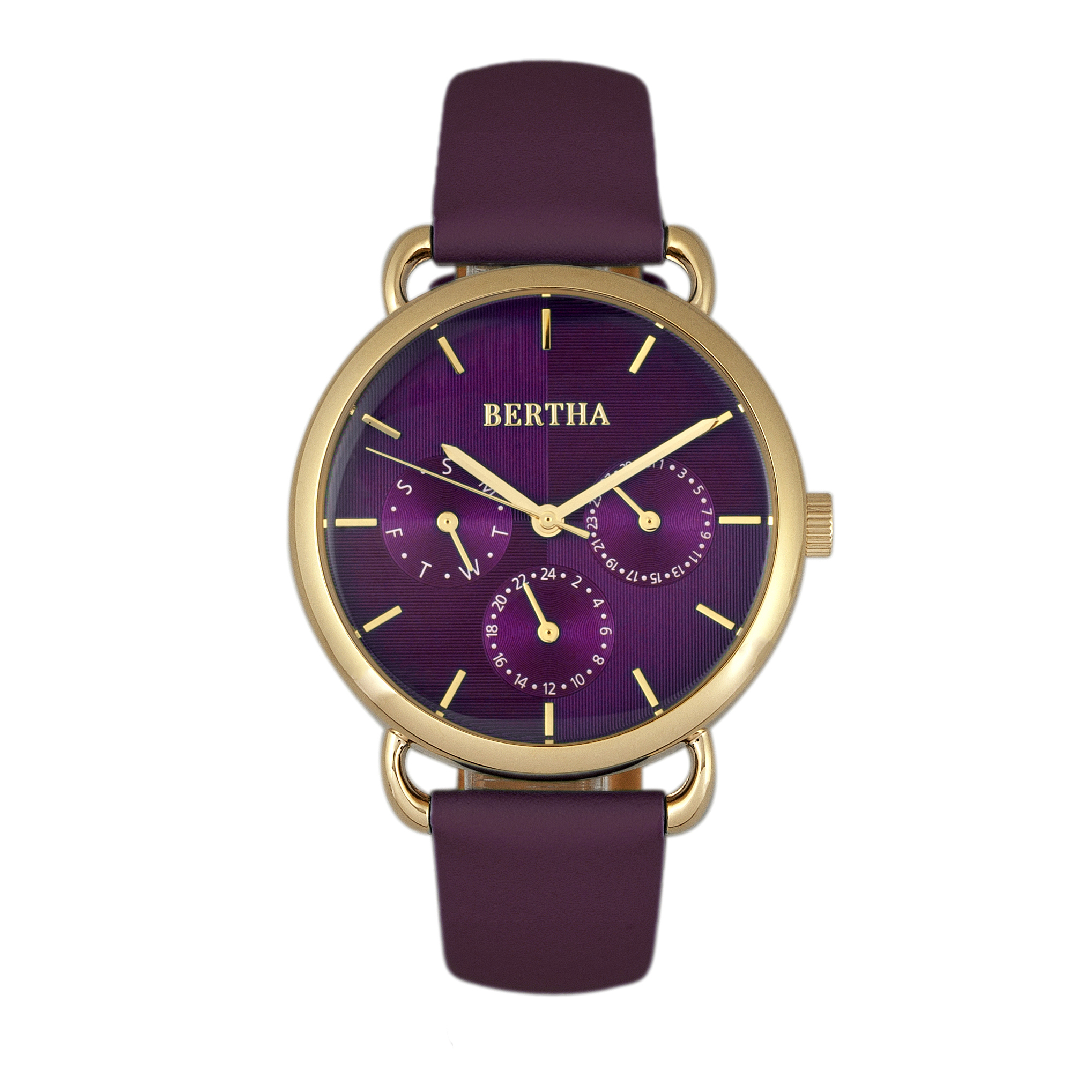 Thumbnail - Montre à bracelet en cuir Bertha Gwen avec jour/date