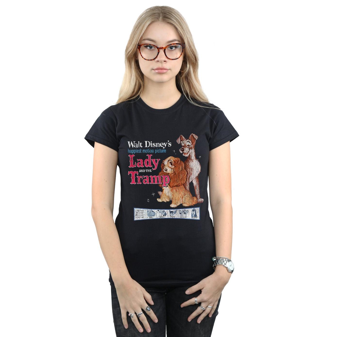 Disney Womens/Ladies Lady And The Tramp Distressed Classic Poster Cotton T-Shirt (Black) dam – bild 2