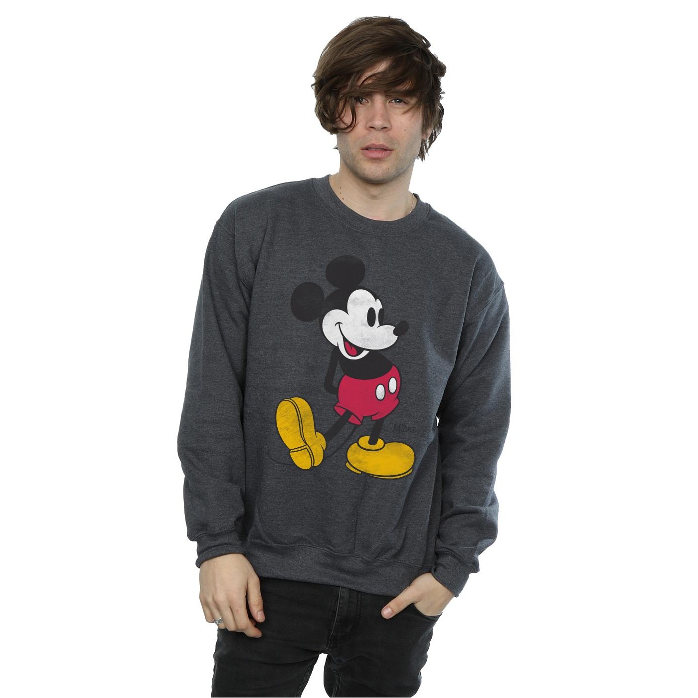 Disney Mens Mickey Mouse Classic Kick Sweatshirt (Dark Heather) herr – bild 2