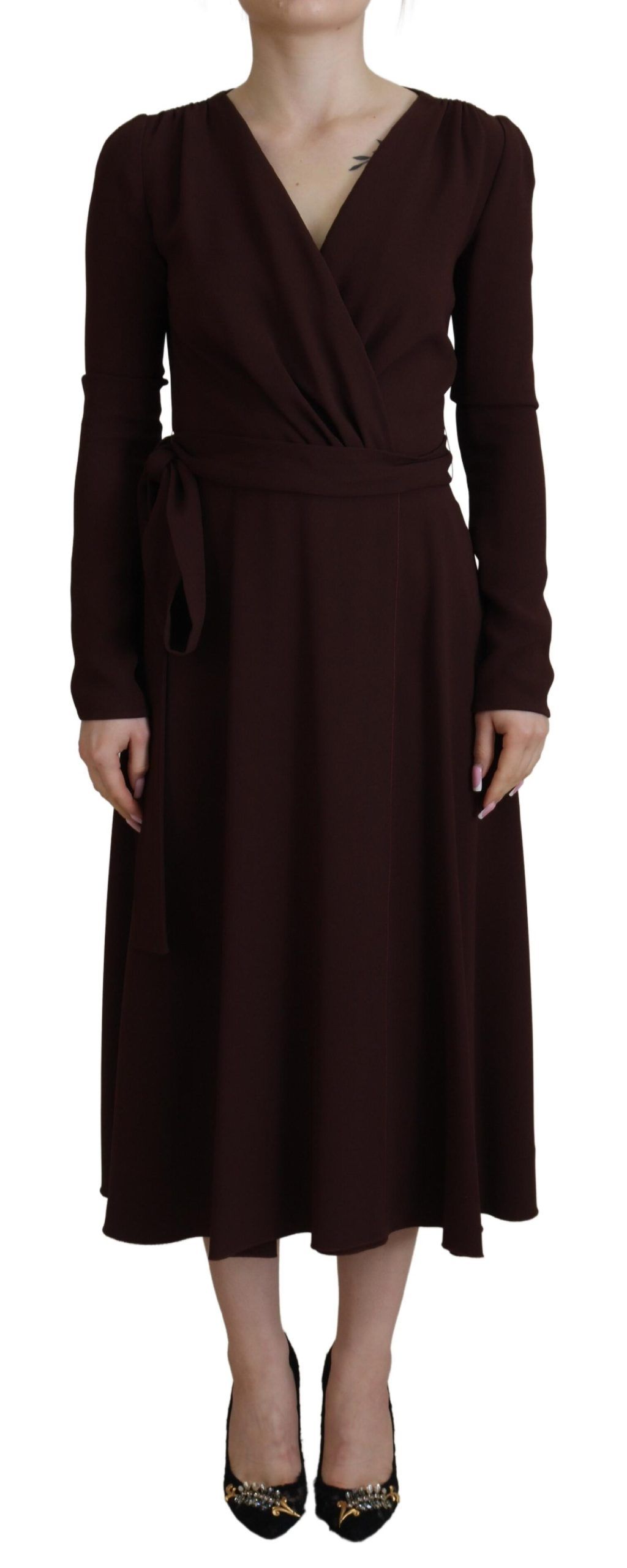 Dolce & Gabbana Brown Wrap Dress With Long Sleeves - Female - Midi Dresses - Brown - M - Dresses - Image 3