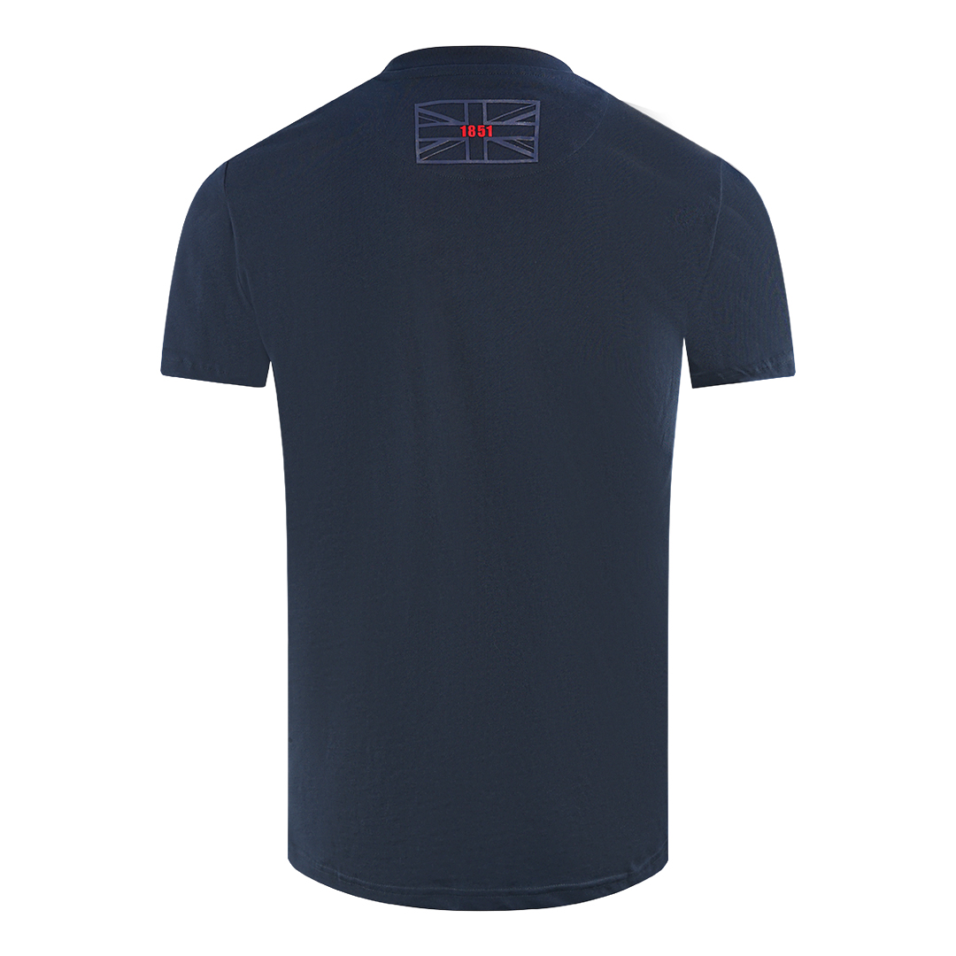 Aquascutum London 1851 T-shirt med marinblå tejp-logotyp herr – bild 2